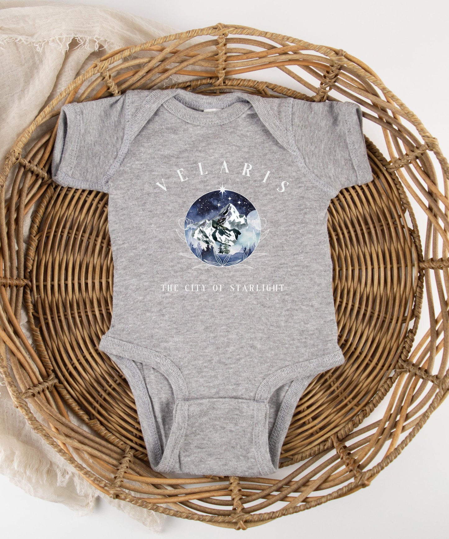Velaris Baby Bodysuit, Officially Licensed Sarah J Maas Merch, City of Starlight, ACOMAF Baby Clothes, SJM Velaris Shirt Bookish Baby Gifts