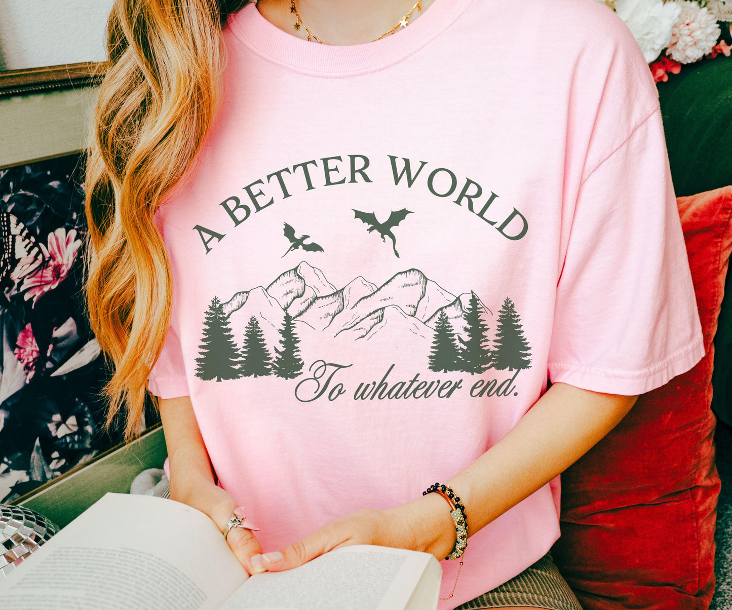 A Better World Throne of Glass Shirt, Officially Licensed SJM Merch, Kingdom of Ash To Whatever End Abraxos Wyvern Shirt Aelin and Rowan Tee