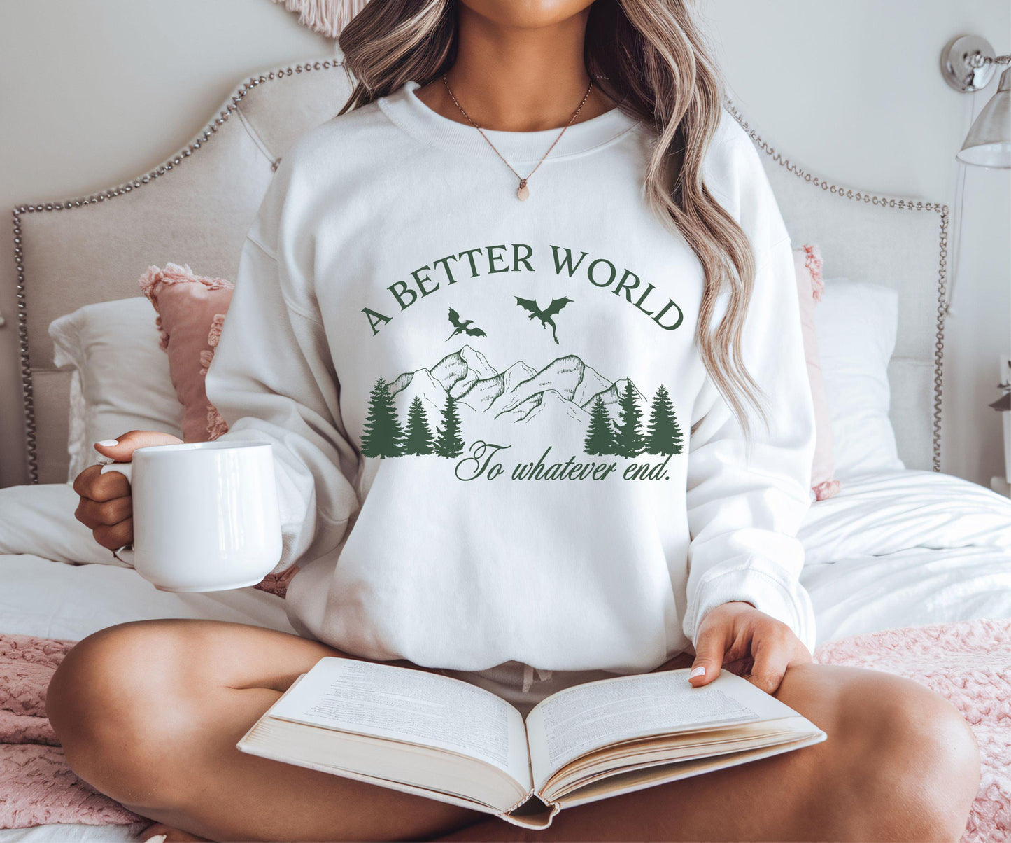 Throne of Glass Sweatshirt, KOA A better World Officially Licensed SJM Merch, To Whatever End Abraxos Wyvern Sweatshirt Aelin and Rowan