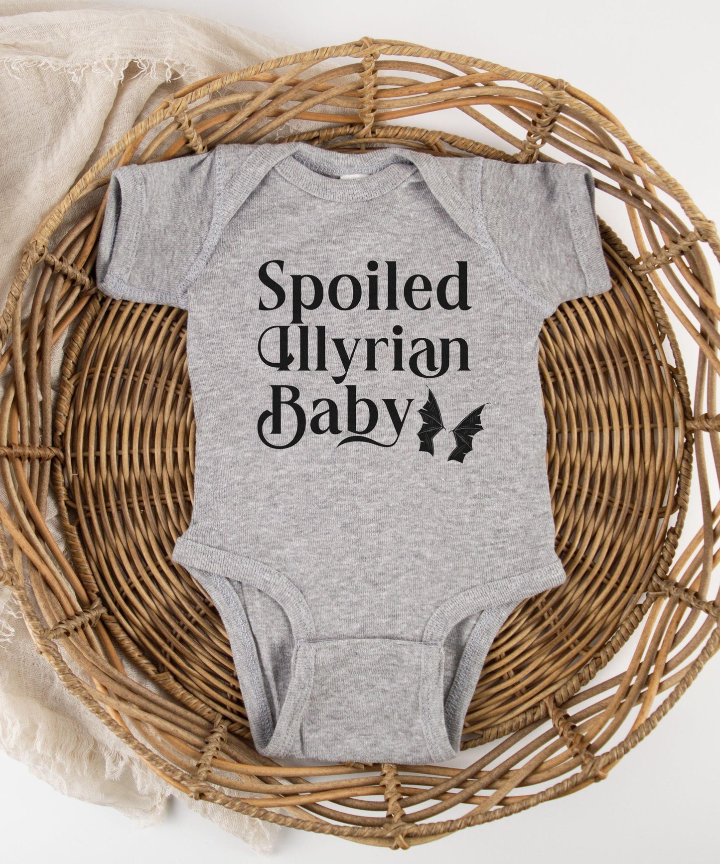 Spoiled Illyrian Baby Bodysuit, Officially Licensed SJM Merch, Bat Boys ACOTAR Baby Gifts, Baby NYX Rhysand and Feyre Bookish Baby Clothes