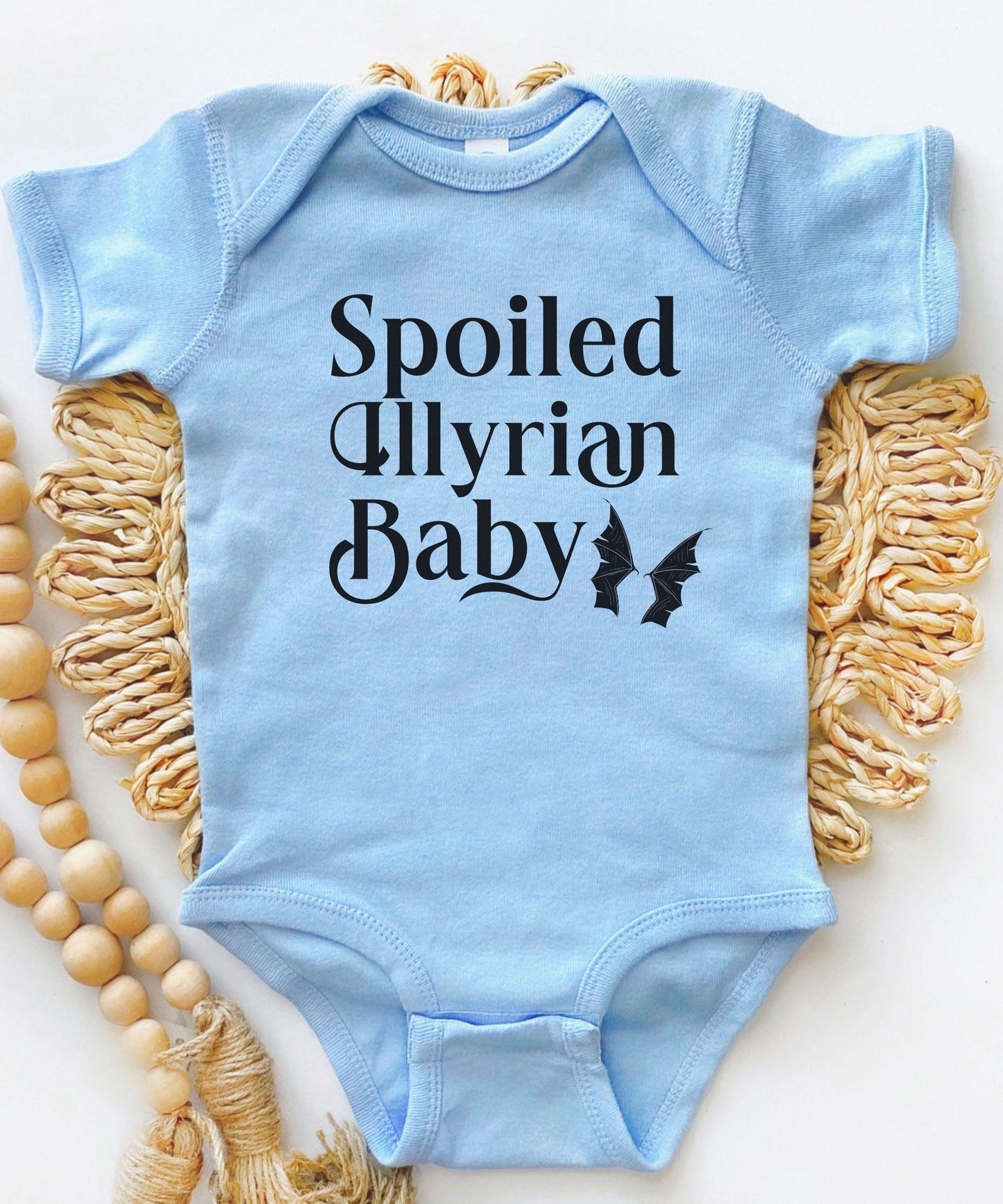 Spoiled Illyrian Baby Bodysuit, Officially Licensed SJM Merch, Bat Boys ACOTAR Baby Gifts, Baby NYX Rhysand and Feyre Bookish Baby Clothes