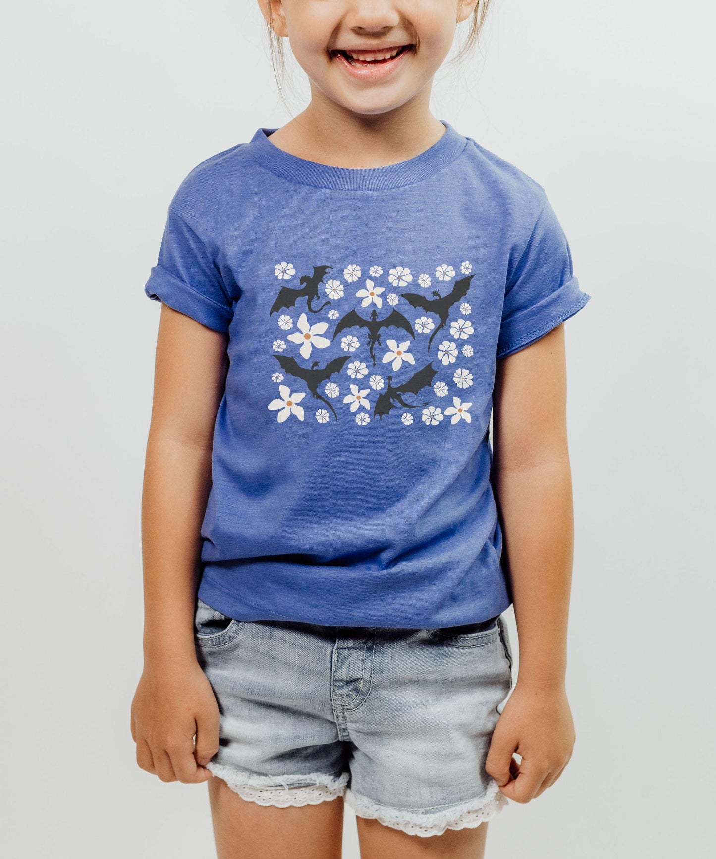 Floral Wyvern Shirt Kids, Floral Dragon Shirt Toddler FantasyCore Kids Clothes, Bookish Shirt Girl, Whimsigoth Ren Faire Renfaire Shirt