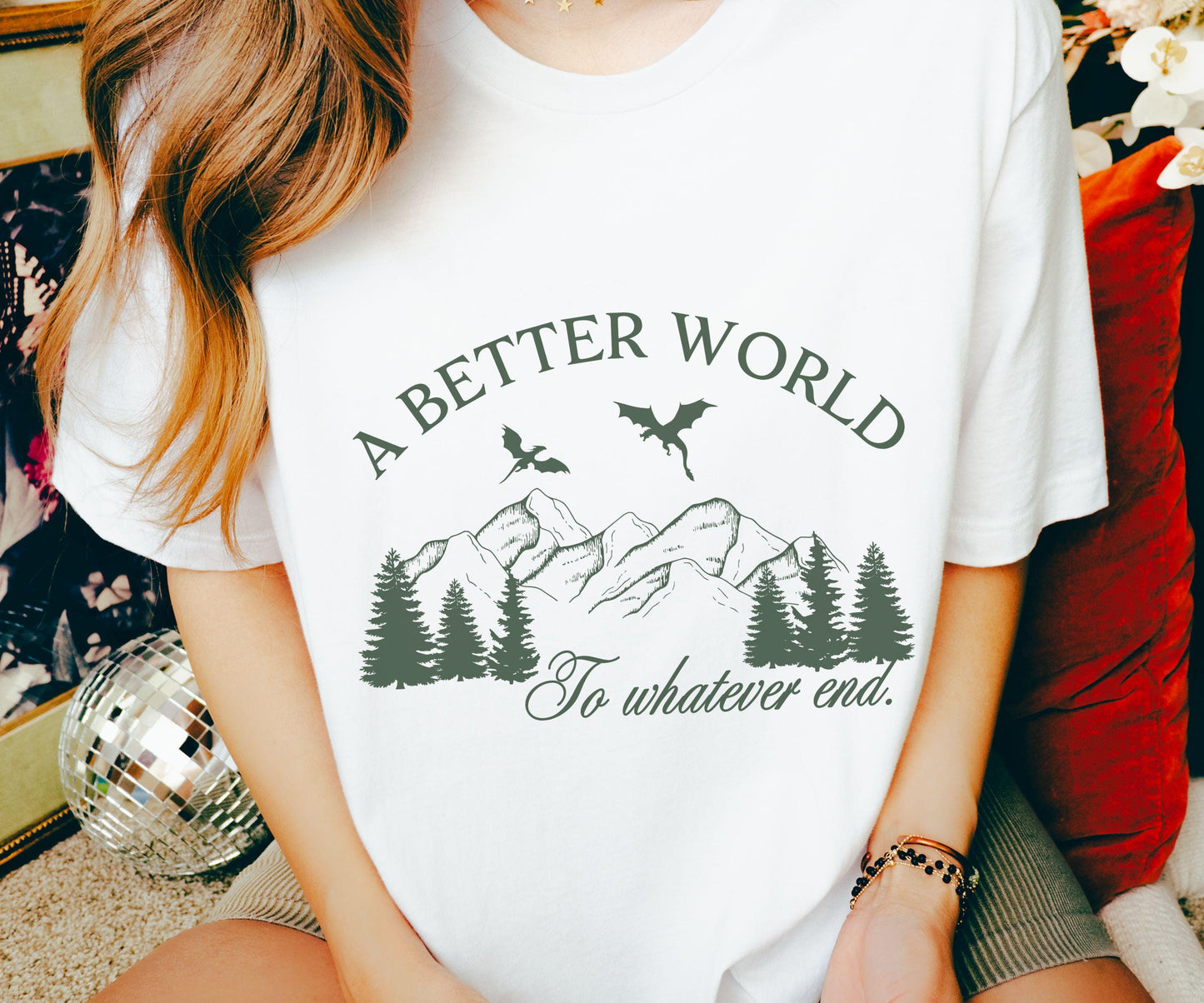 A Better World Throne of Glass Shirt, Officially Licensed SJM Merch, Kingdom of Ash To Whatever End Abraxos Wyvern Shirt Aelin and Rowan Tee
