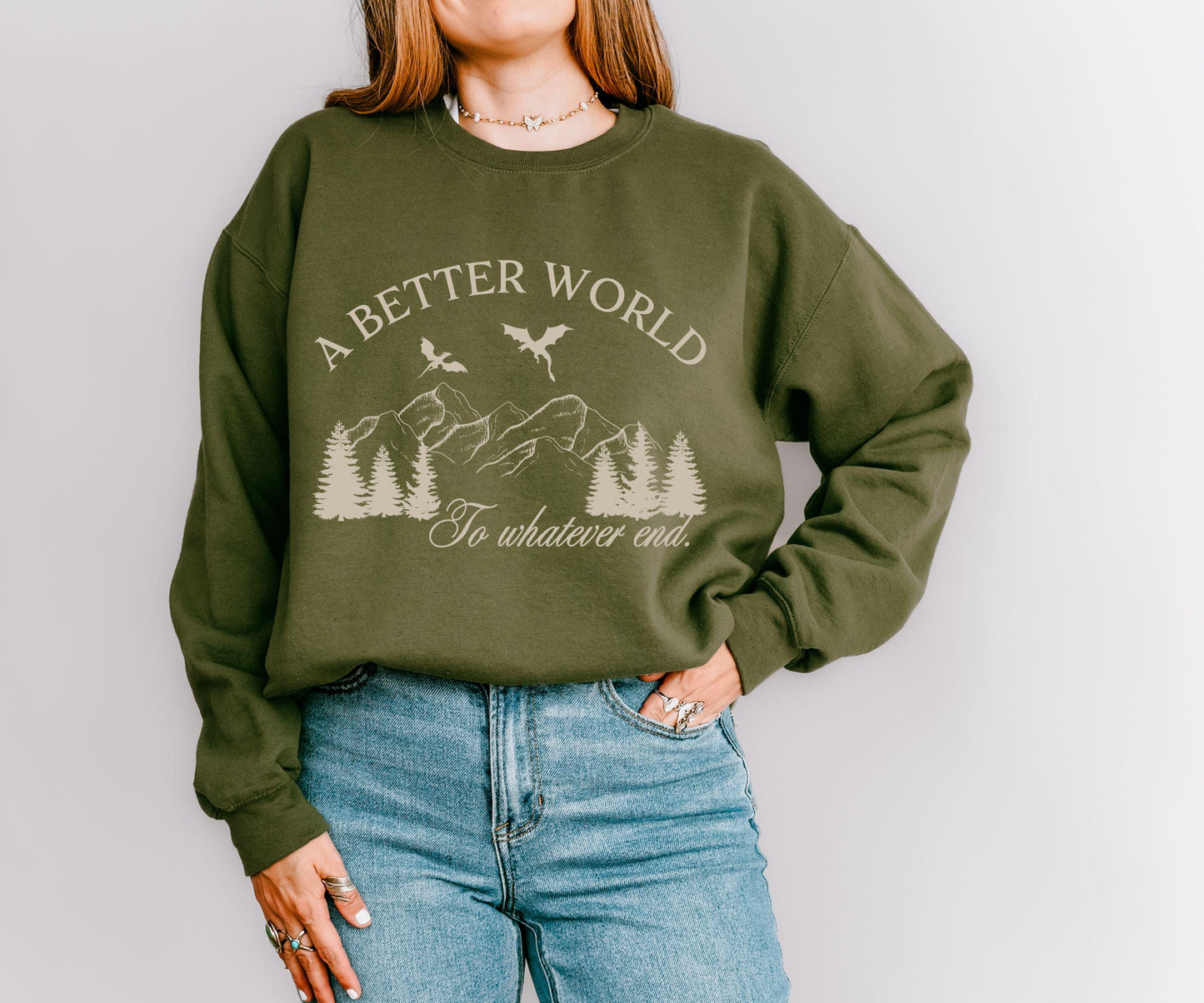 Throne of Glass Sweatshirt, KOA A better World Officially Licensed SJM Merch, To Whatever End Abraxos Wyvern Sweatshirt Aelin and Rowan