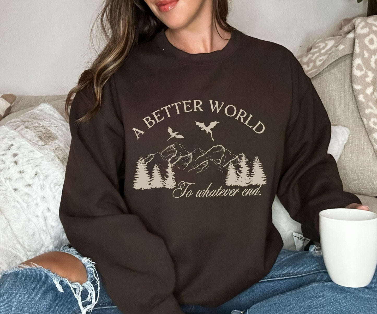 Throne of Glass Sweatshirt, KOA A better World Officially Licensed SJM Merch, To Whatever End Abraxos Wyvern Sweatshirt Aelin and Rowan
