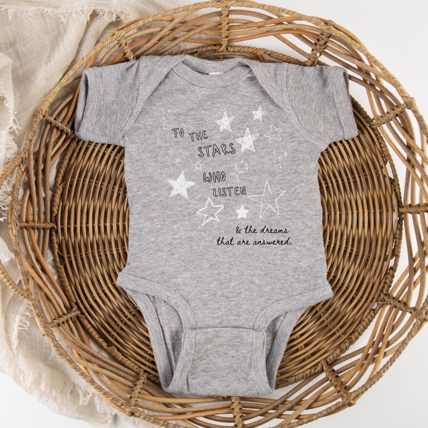 To The Stars Who Listen Baby Bodysuit, Velaris Baby Clothes, Starfall ACOMAF Baby Licensed Sarah J Maas Merch SJM Bookish Baby Shower Gift