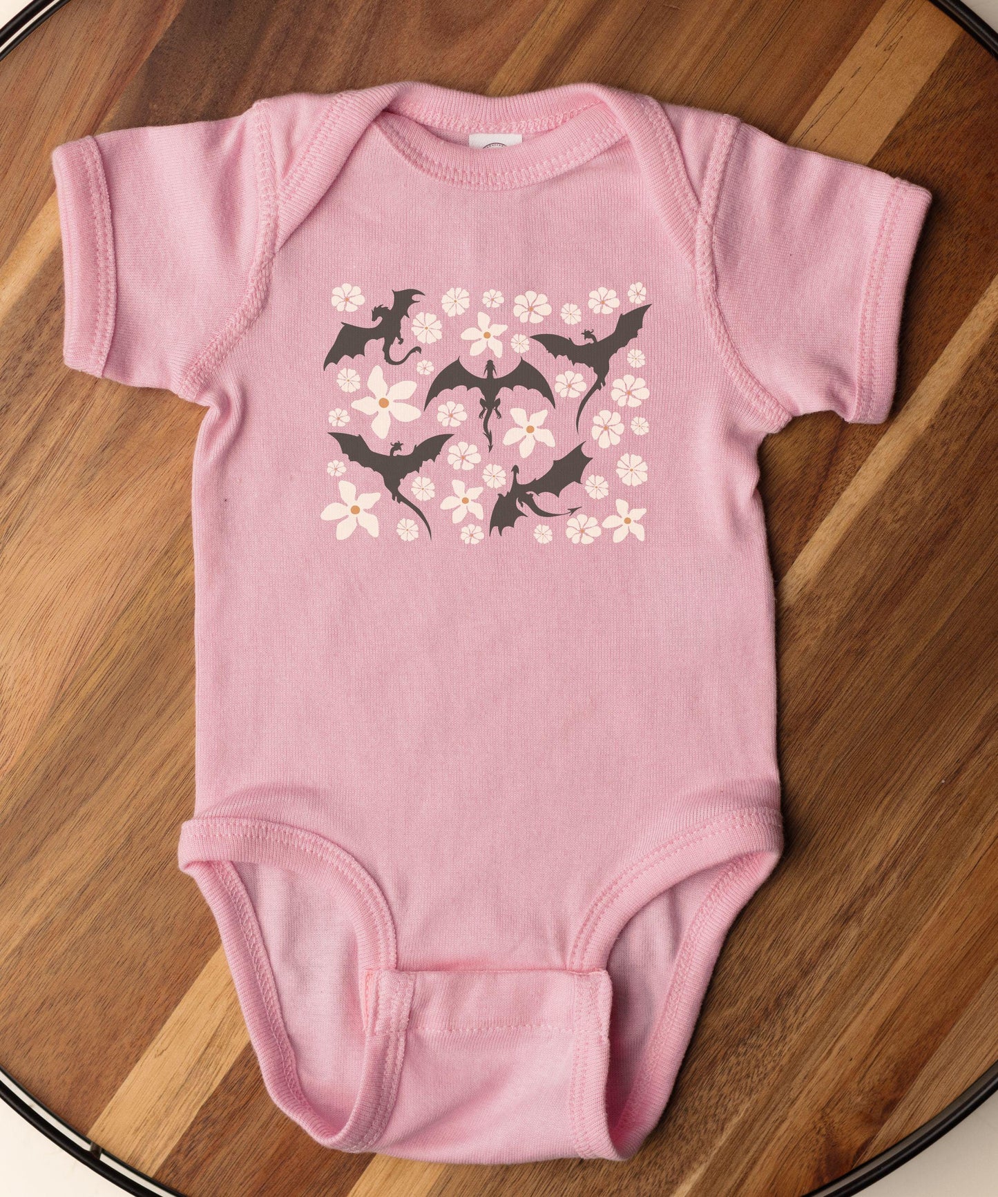 Floral Wyvern Baby Bodysuit, Fantasycore Baby Clothes, Bookish Baby Shower Gift Flowers and Dragons Renfaire Whimsigoth Clothing Baby Girl