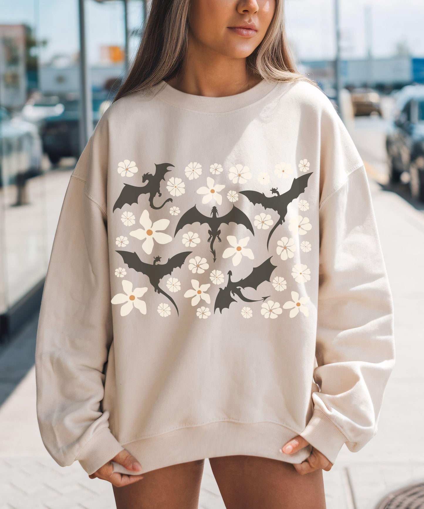 Floral Wyvern Sweatshirt, Floral Dragon Sweatshirt, Whimsigoth Clothing Romantasy Reader Crewneck, Fantasy Sweatshirt Ren Faire Shirt