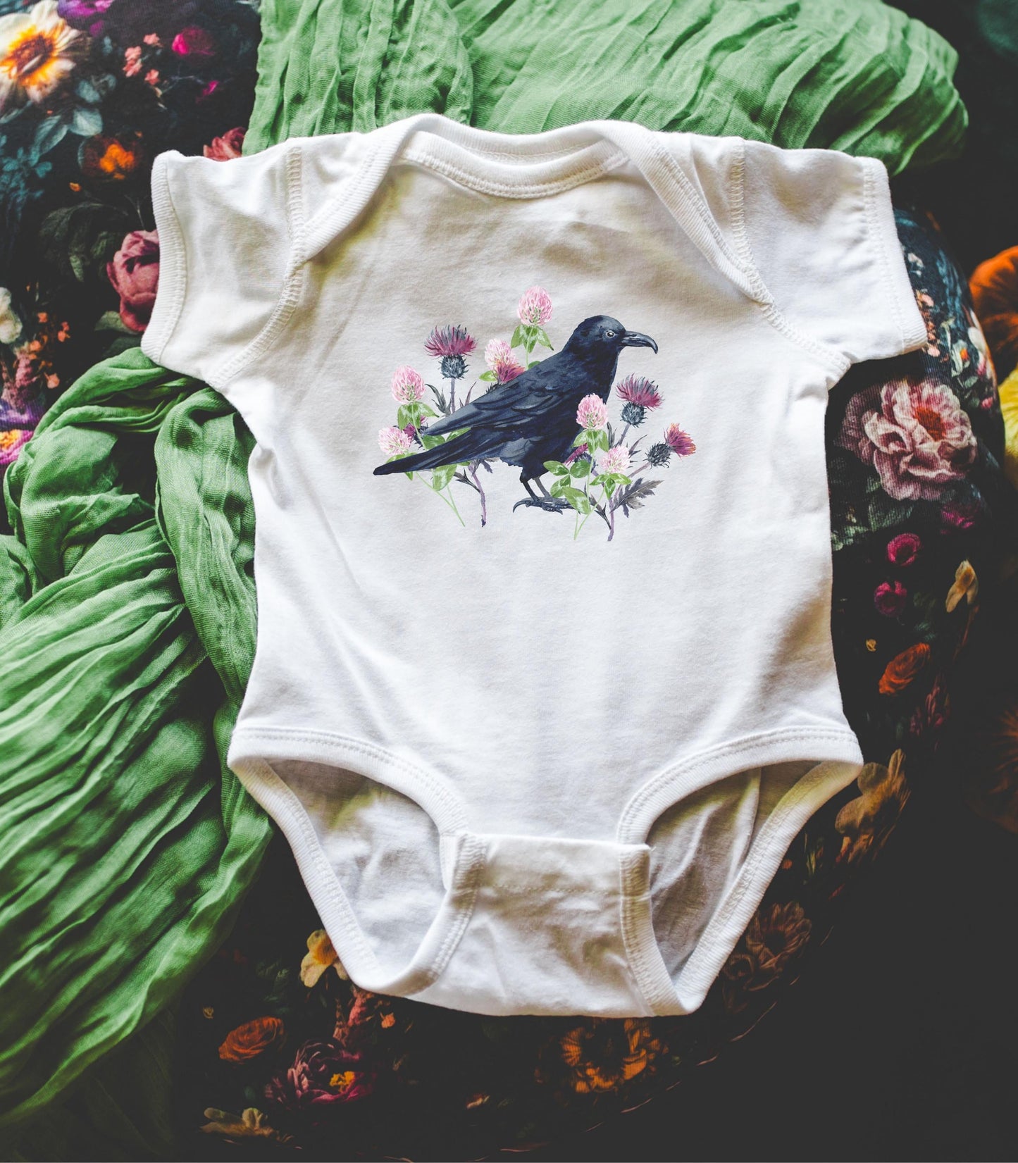 Raven Baby Bodysuit, Witchy Baby Clothes, Dark Cottagecore Baby Gifts Dark Academia Goblincore Whimsigoth Boho Goth Nature Baby Clothes
