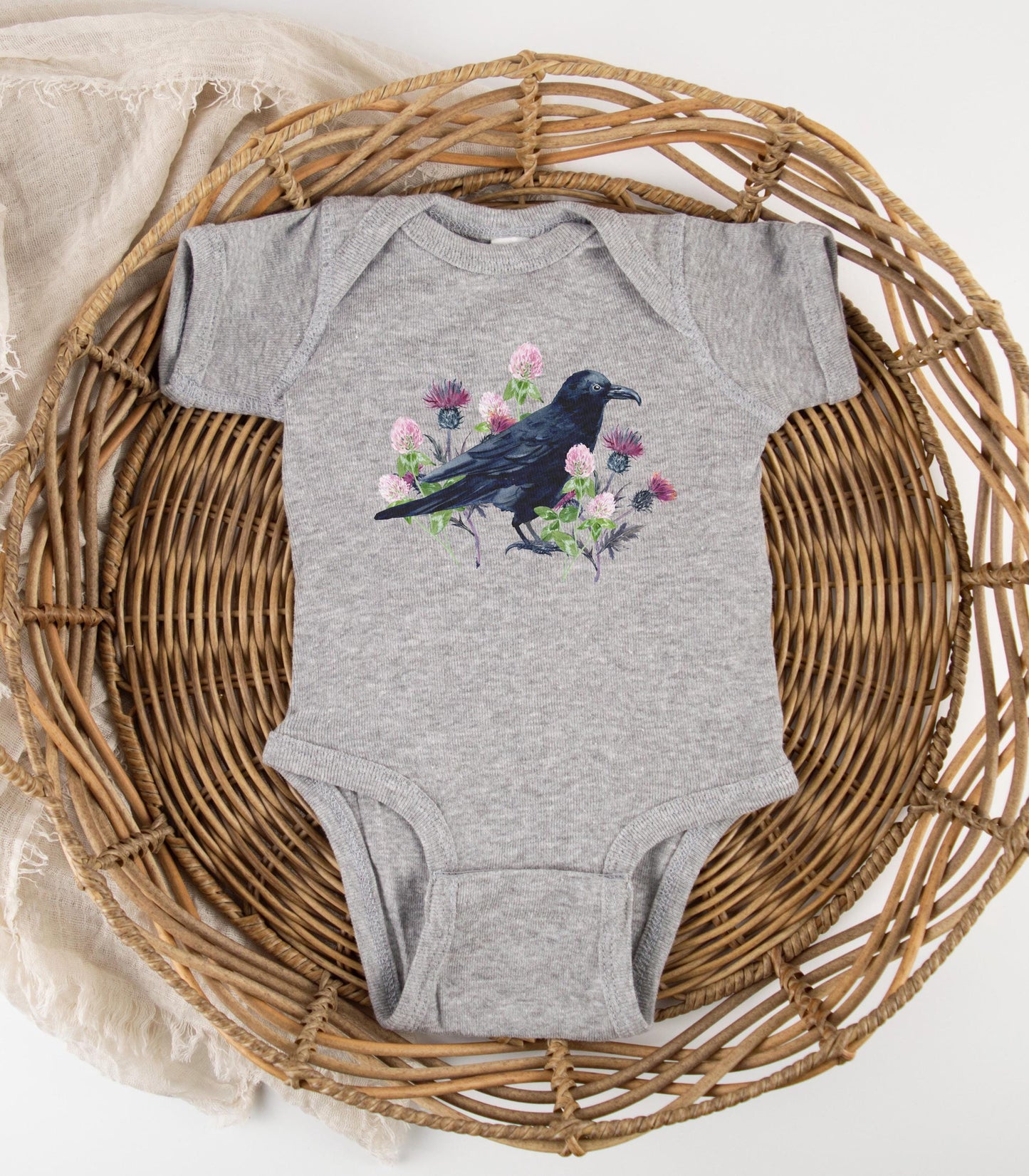 Raven Baby Bodysuit, Witchy Baby Clothes, Dark Cottagecore Baby Gifts Dark Academia Goblincore Whimsigoth Boho Goth Nature Baby Clothes