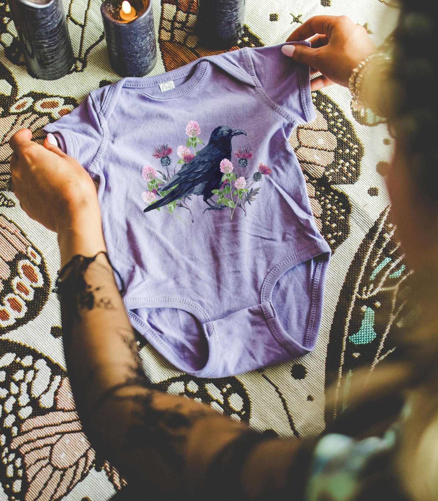 Raven Baby Bodysuit, Witchy Baby Clothes, Dark Cottagecore Baby Gifts Dark Academia Goblincore Whimsigoth Boho Goth Nature Baby Clothes