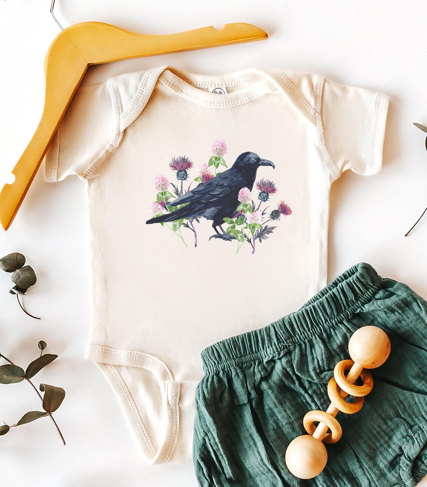 Raven Baby Bodysuit, Witchy Baby Clothes, Dark Cottagecore Baby Gifts Dark Academia Goblincore Whimsigoth Boho Goth Nature Baby Clothes