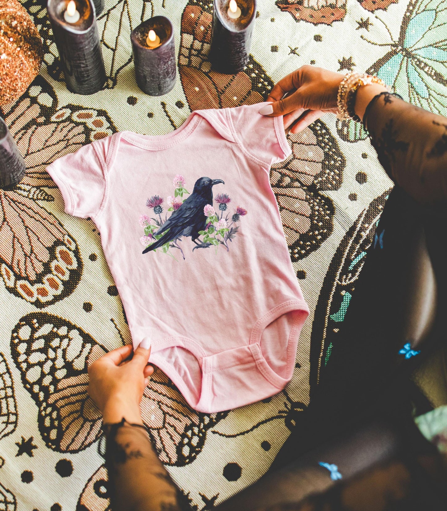 Raven Baby Bodysuit, Witchy Baby Clothes, Dark Cottagecore Baby Gifts Dark Academia Goblincore Whimsigoth Boho Goth Nature Baby Clothes
