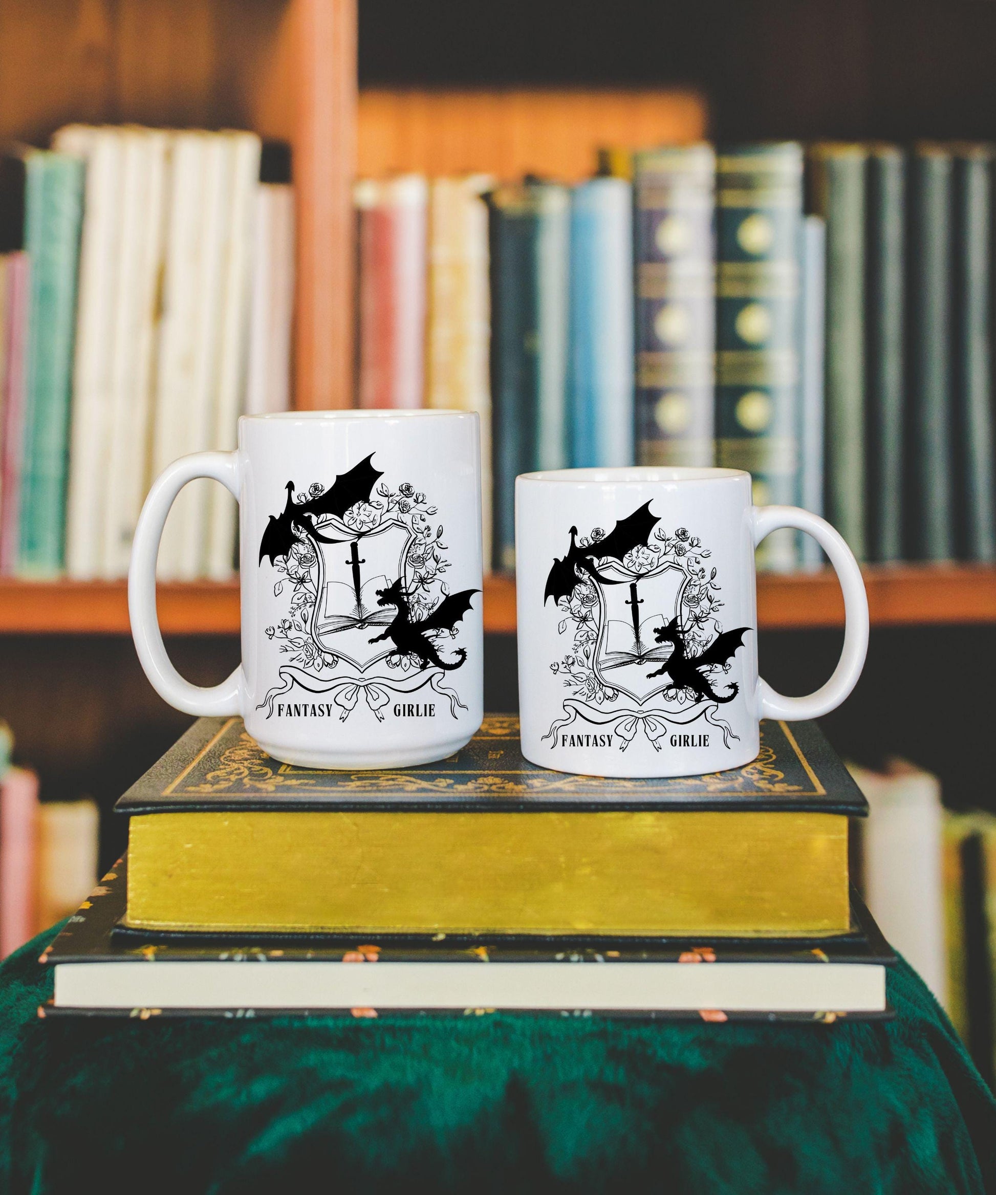 Fantasy Girlie Dragon Mug, Fantasy Romance Reader Coffee Mug, Romantasy Merch Castlecore Bookish Things Dark Coquette Bookish Dragon Gifts