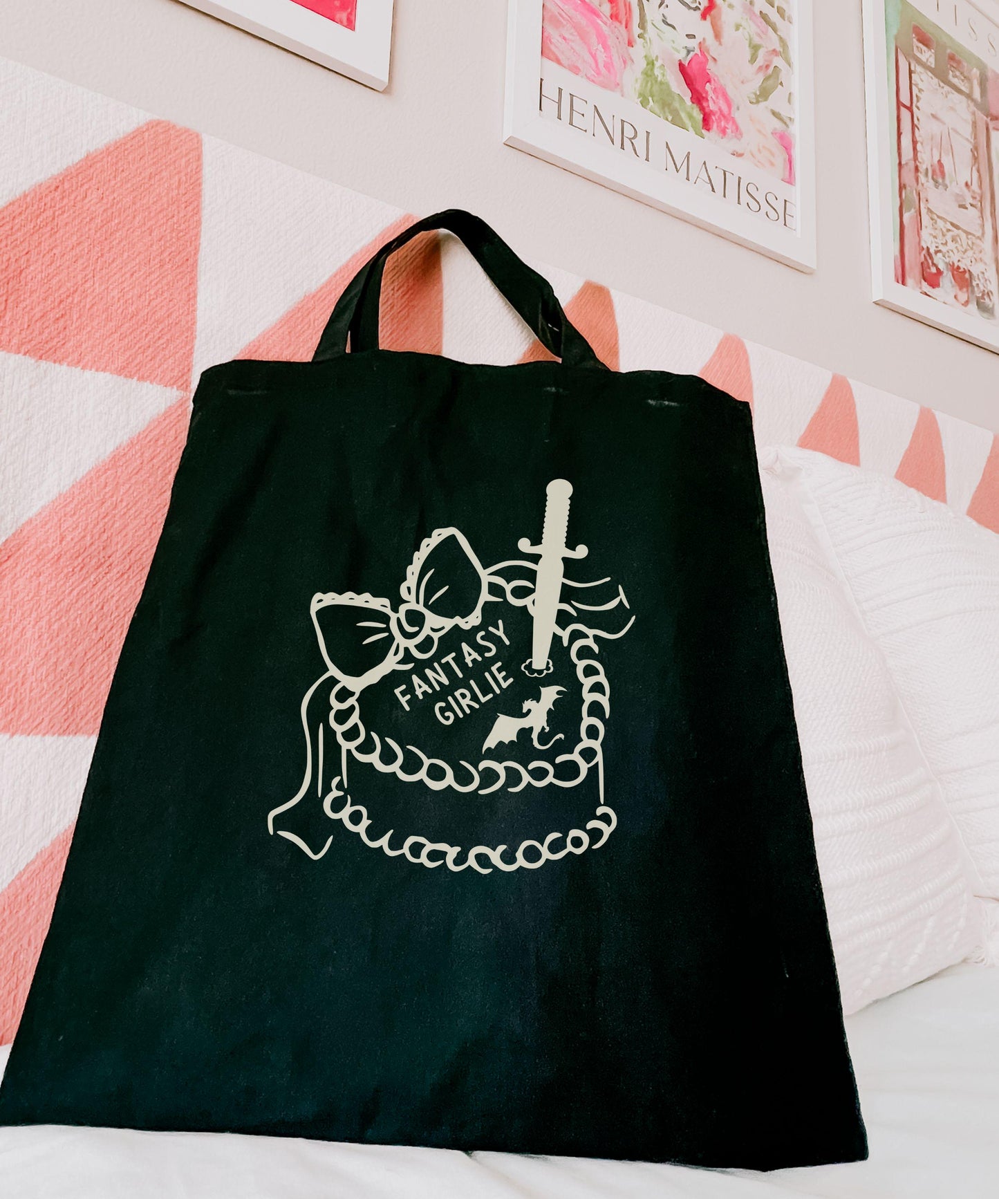 Fantasy Girlie Dragon Tote Bag, Cake Tote Bag Dark Coquette Tote Bag Romantasy Reader Merch, Bookish Things, Fantasy Romance Booklover Gifts