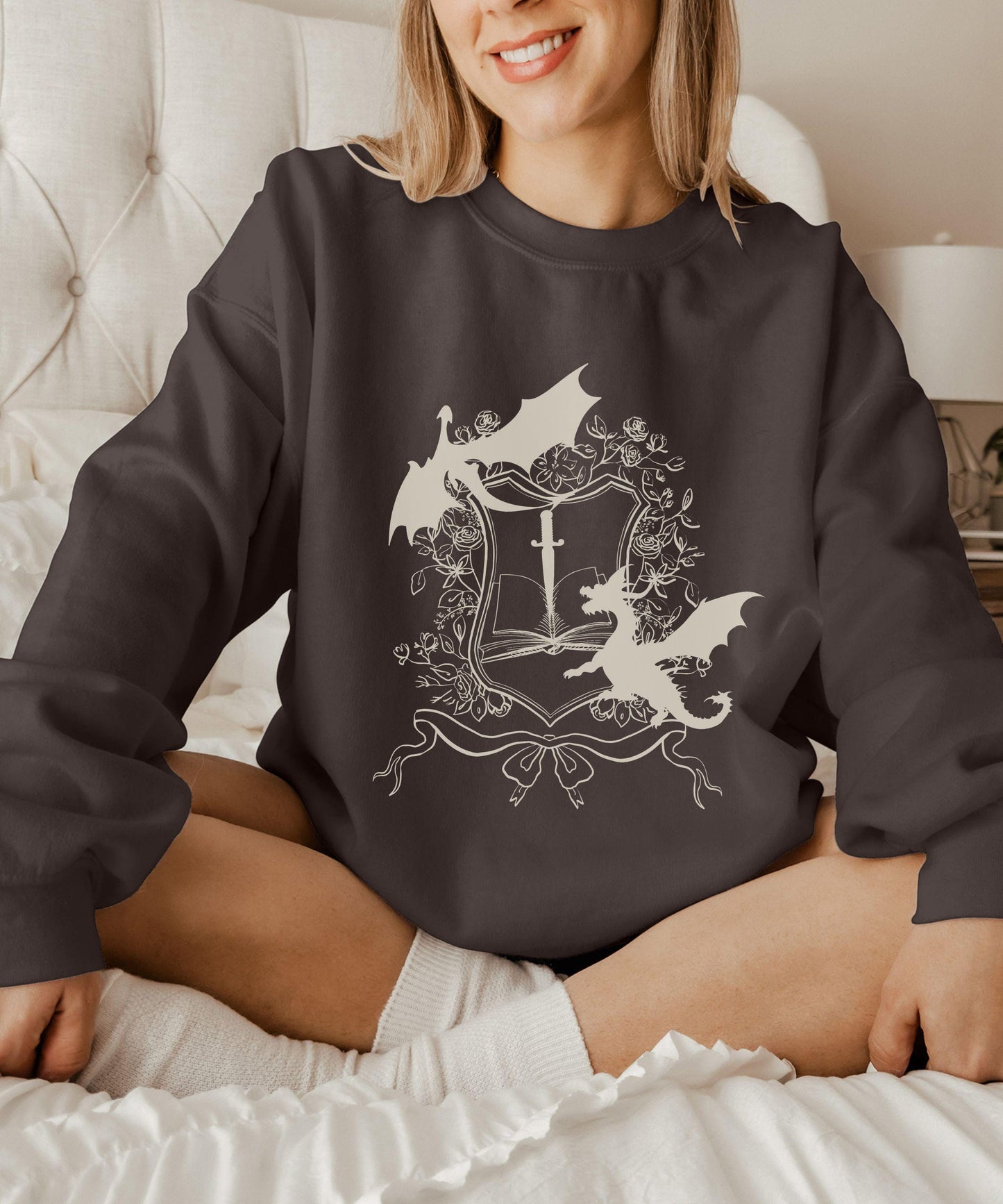Book Dragon Sweatshirt, Fantasy Romance Sweatshirt, Romantasy Merch Bookish Shops, Bookdragon Castlecore Medieval Shirt, Whimsigoth Clothing