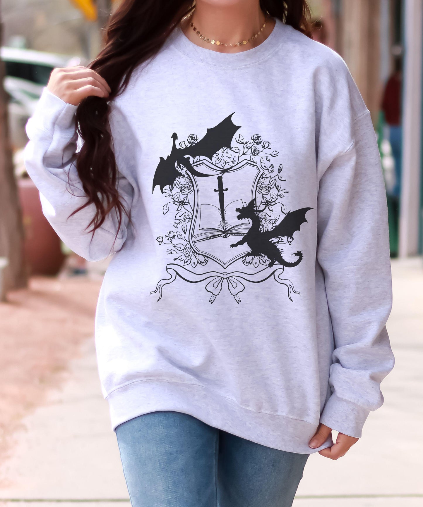 Book Dragon Sweatshirt, Fantasy Romance Sweatshirt, Romantasy Merch Bookish Shops, Bookdragon Castlecore Medieval Shirt, Whimsigoth Clothing