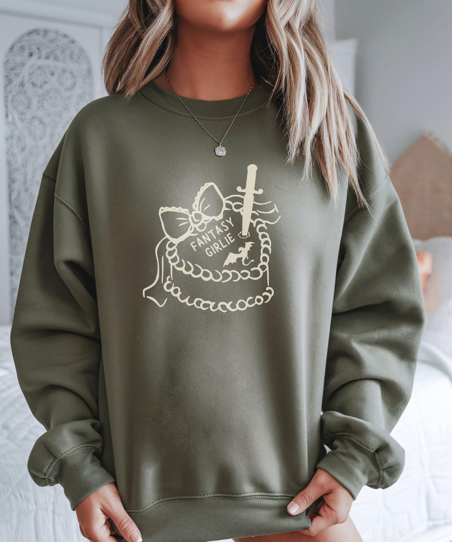 Fantasy Girlie Dragon Sweatshirt, Coquette Cake Sweatshirt, Romantasy Merch Bookish Shops Book Nerd Reading Sweatshirt Fantasy Romance Shirt