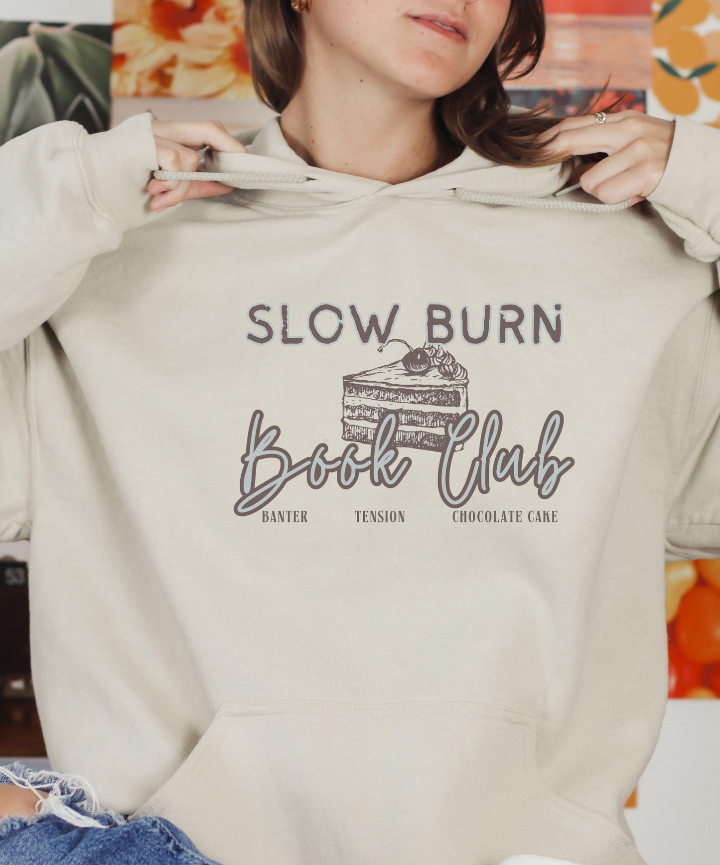 Slow Burn Book Club Hoodie, Chocolate Cake Book Trope Sweatshirt, Enemies to Lovers Romantasy Merch Romance Reader Hoodie Bookish Shop