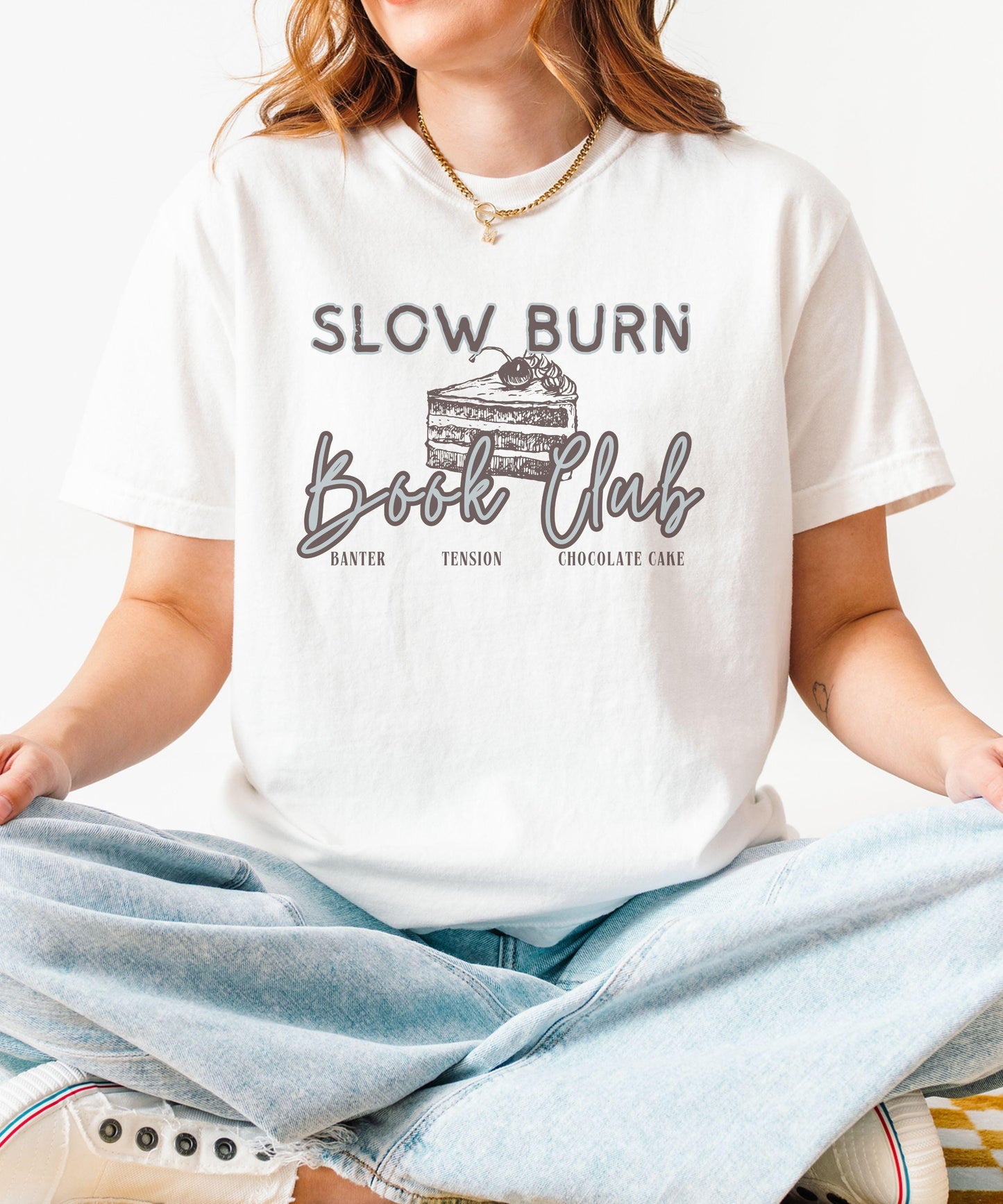 Slow Burn Book Club Shirt, Chocolate Cake Book Trope Tshirt Enemies to Lovers Romantasy Merch, Romance Reader Shirt Bookish Shops