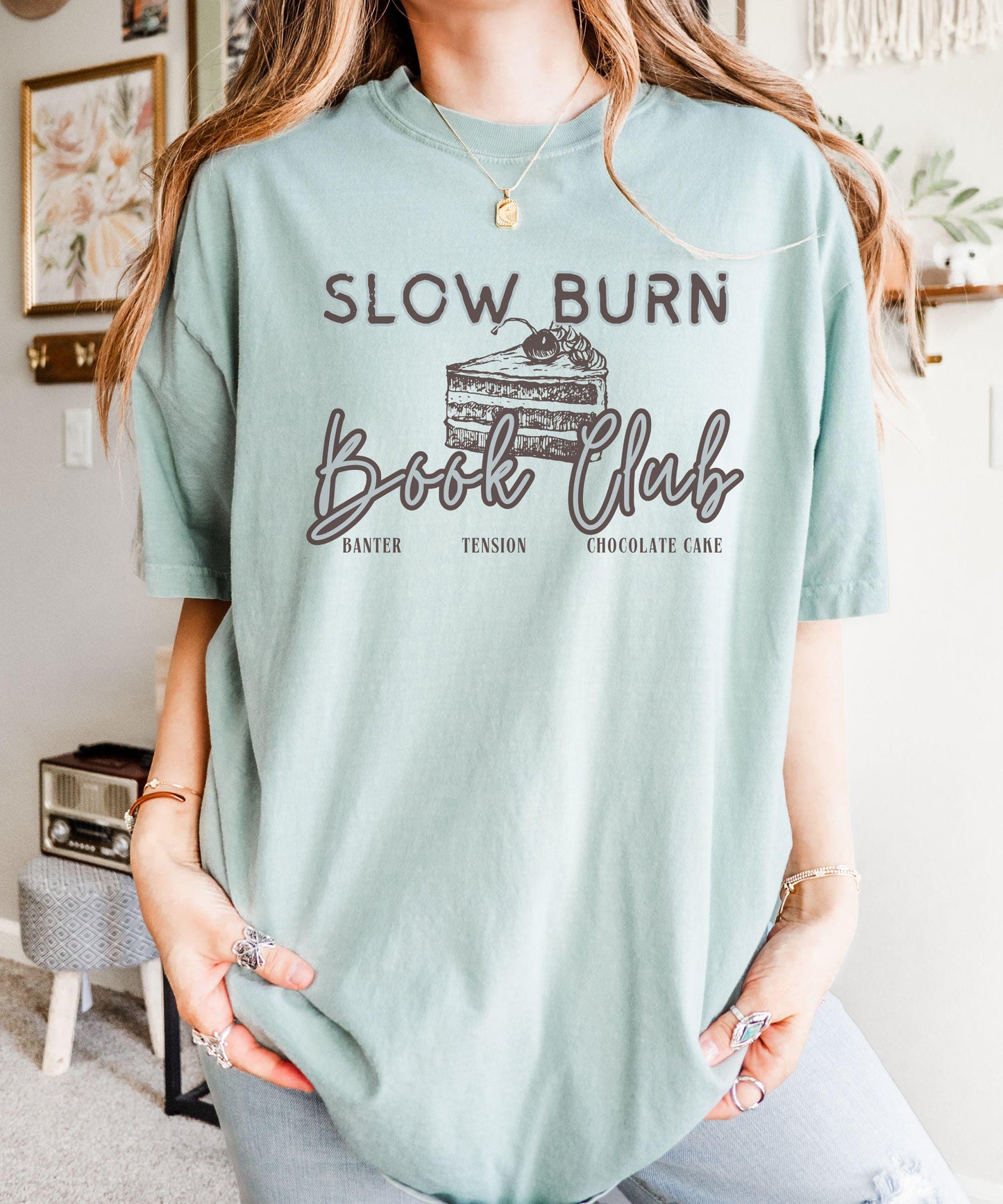 Slow Burn Book Club Shirt, Chocolate Cake Book Trope Tshirt Enemies to Lovers Romantasy Merch, Romance Reader Shirt Bookish Shops
