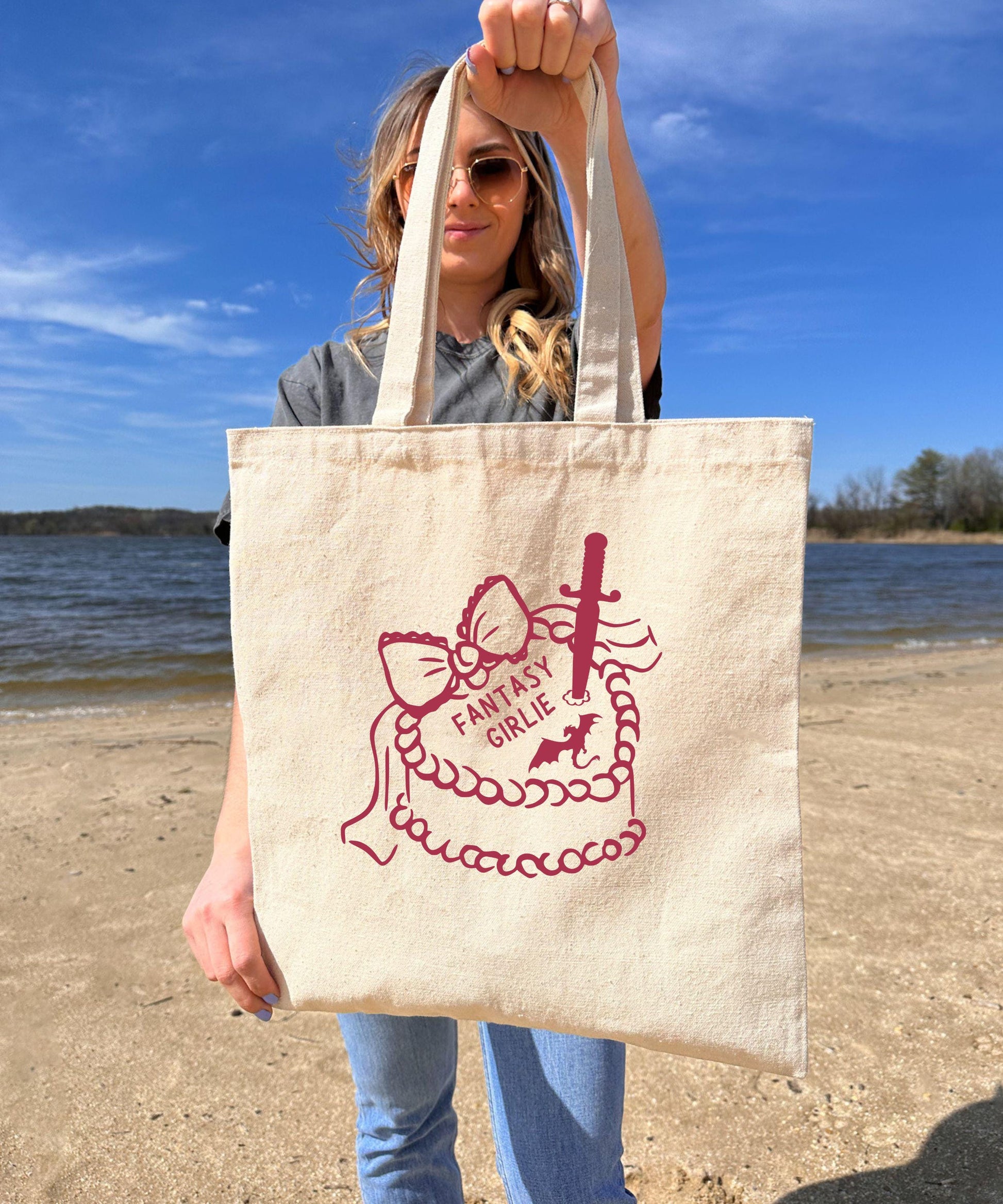 Fantasy Girlie Dragon Tote Bag, Cake Tote Bag Dark Coquette Tote Bag Romantasy Reader Merch, Bookish Things, Fantasy Romance Booklover Gifts