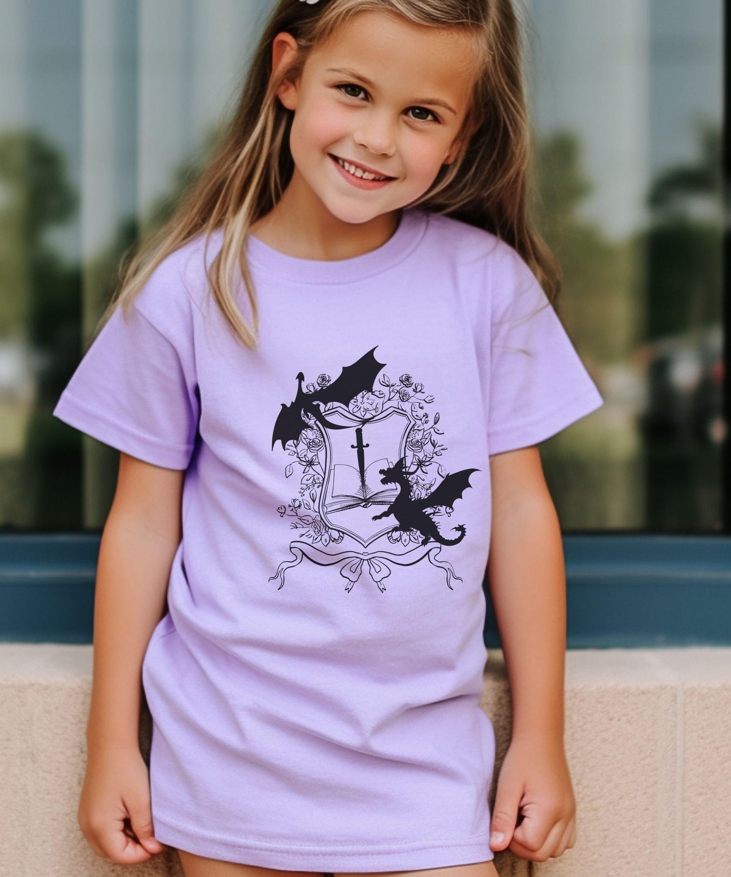 Dragon Shirt Girl, Book Dragon Fantasy Shirt, Whimisgoth kids clothes, Castlecore Shirt Kids, Medieval Shirt Gothic Dragon Party Shirt Girl