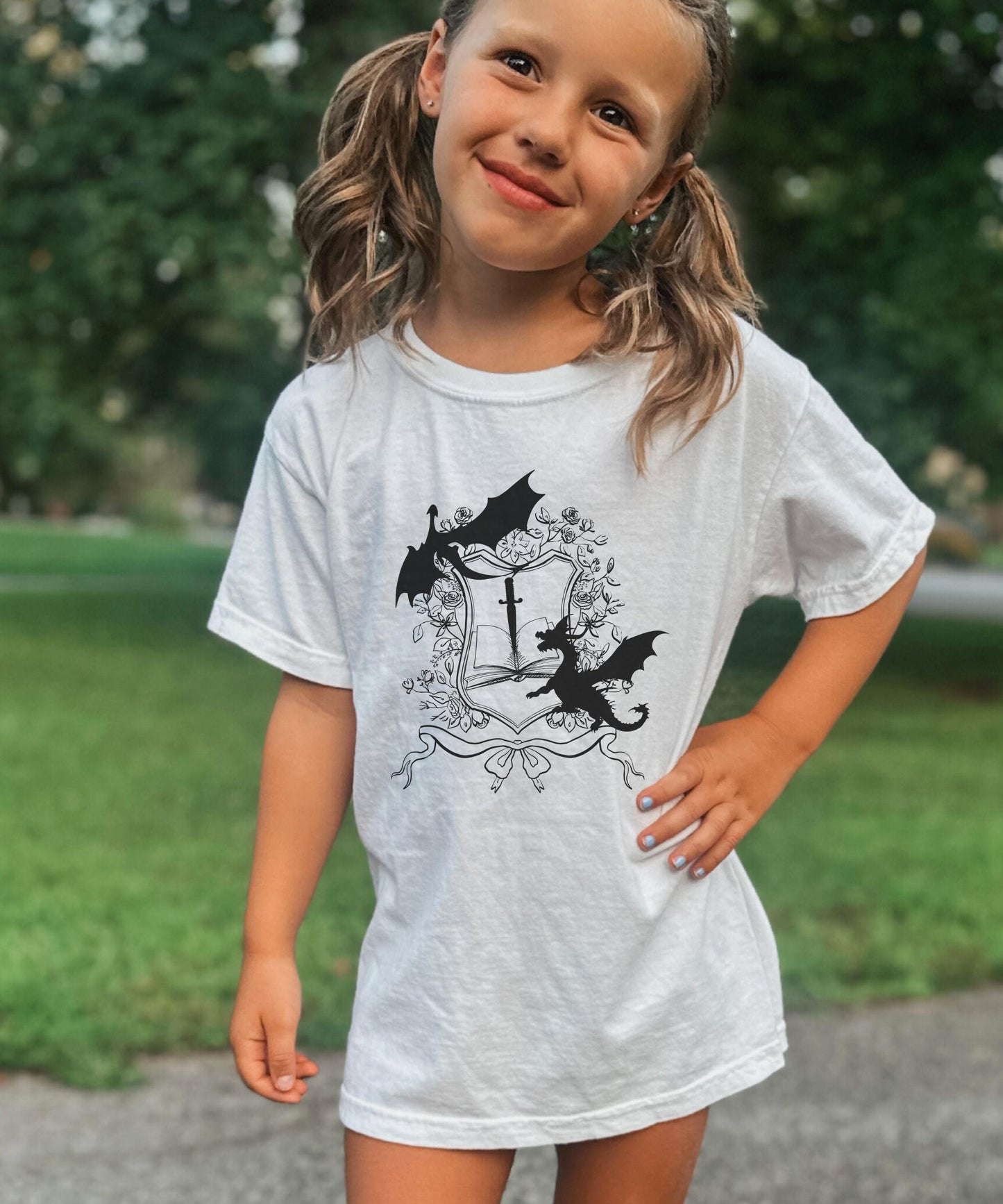 Dragon Shirt Girl, Book Dragon Fantasy Shirt, Whimisgoth kids clothes, Castlecore Shirt Kids, Medieval Shirt Gothic Dragon Party Shirt Girl
