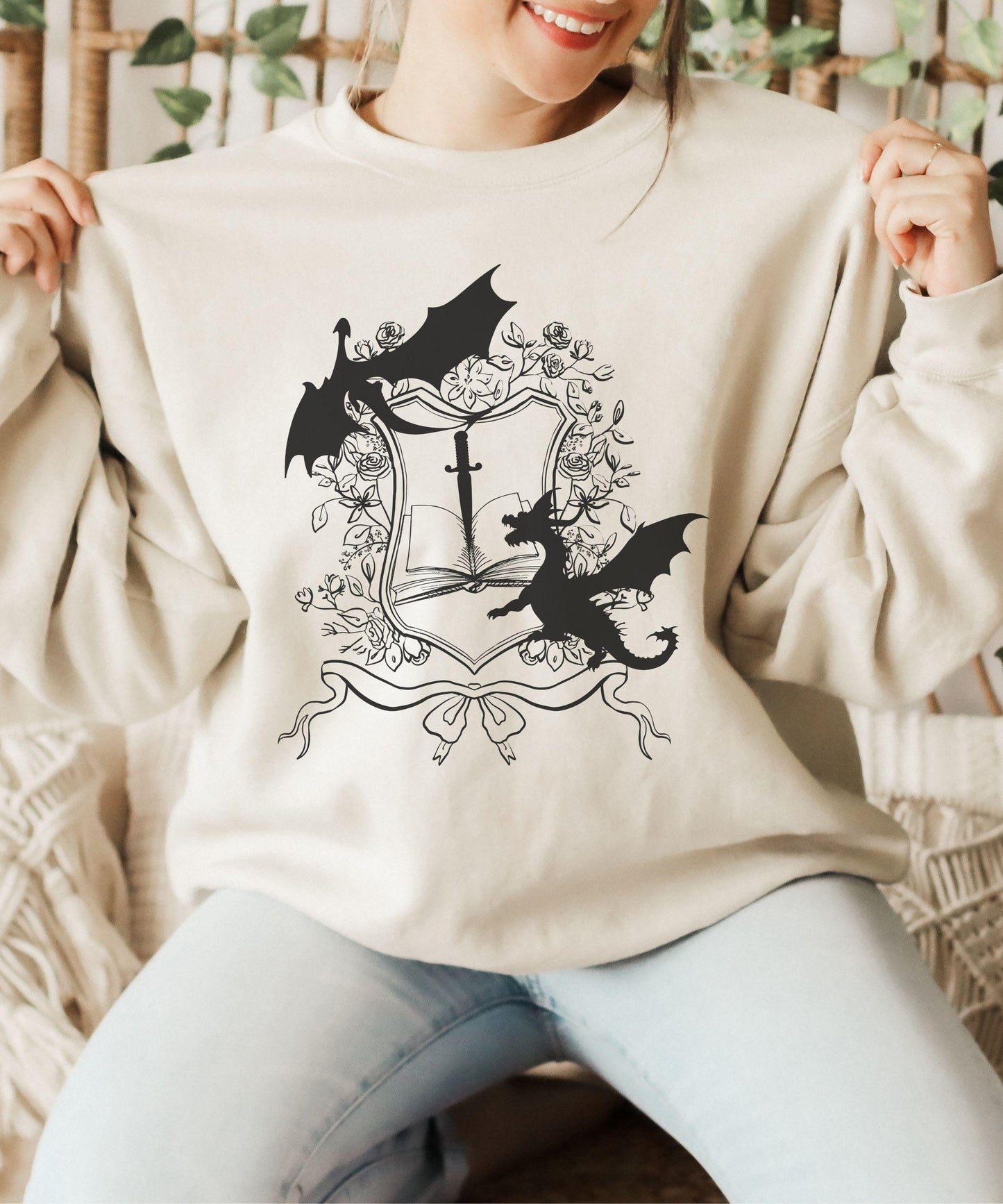 Book Dragon Sweatshirt, Fantasy Romance Sweatshirt, Romantasy Merch Bookish Shops, Bookdragon Castlecore Medieval Shirt, Whimsigoth Clothing