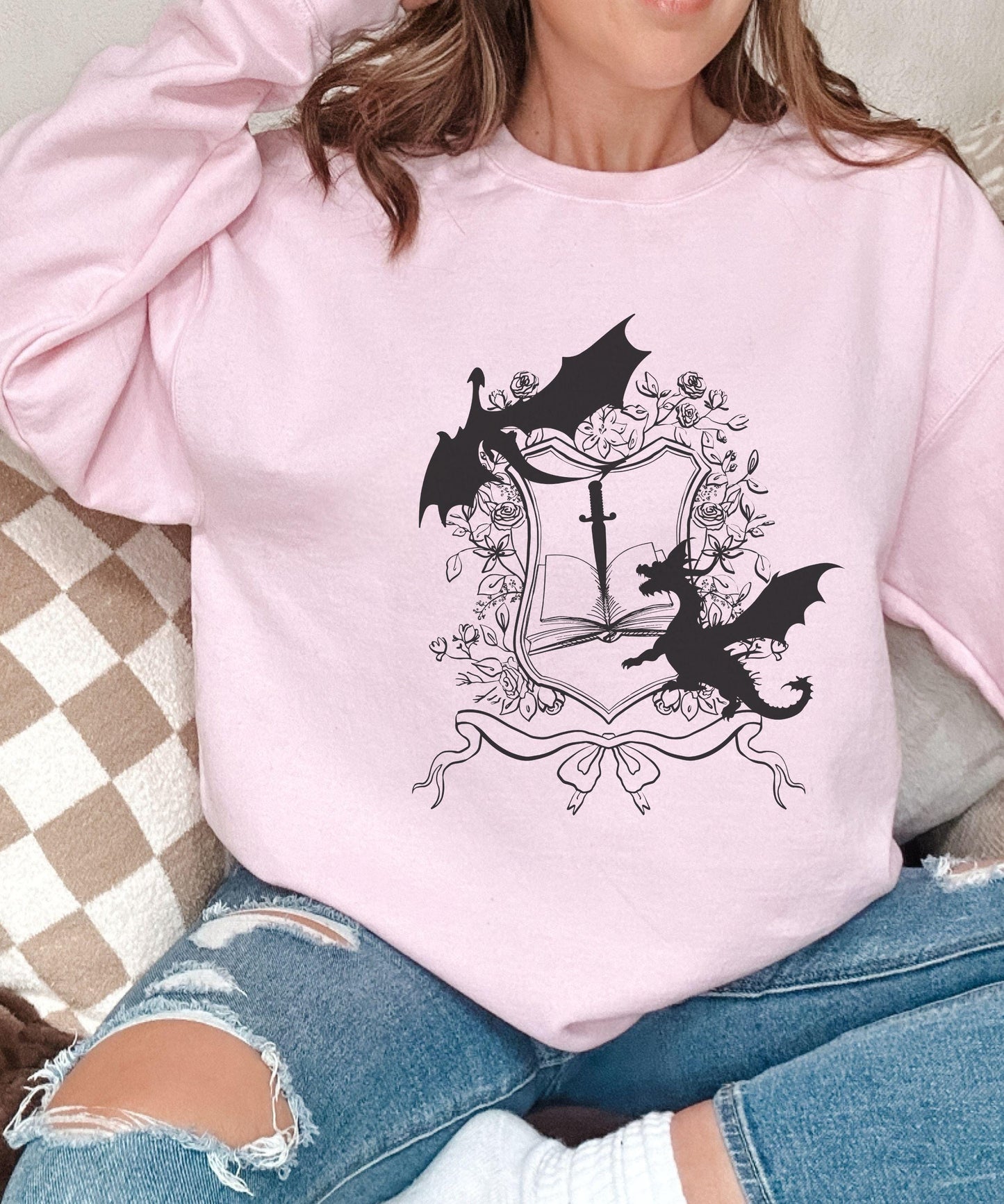 Book Dragon Sweatshirt, Fantasy Romance Sweatshirt, Romantasy Merch Bookish Shops, Bookdragon Castlecore Medieval Shirt, Whimsigoth Clothing