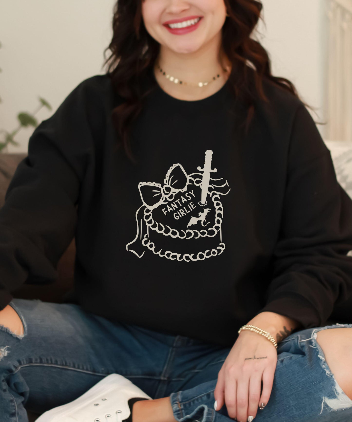 Fantasy Girlie Dragon Sweatshirt, Coquette Cake Sweatshirt, Romantasy Merch Bookish Shops Book Nerd Reading Sweatshirt Fantasy Romance Shirt