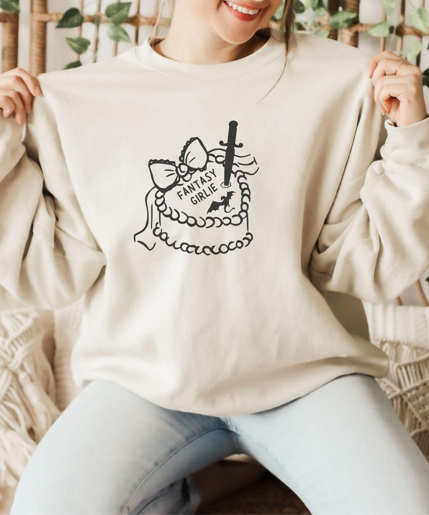 Fantasy Girlie Dragon Sweatshirt, Coquette Cake Sweatshirt, Romantasy Merch Bookish Shops Book Nerd Reading Sweatshirt Fantasy Romance Shirt