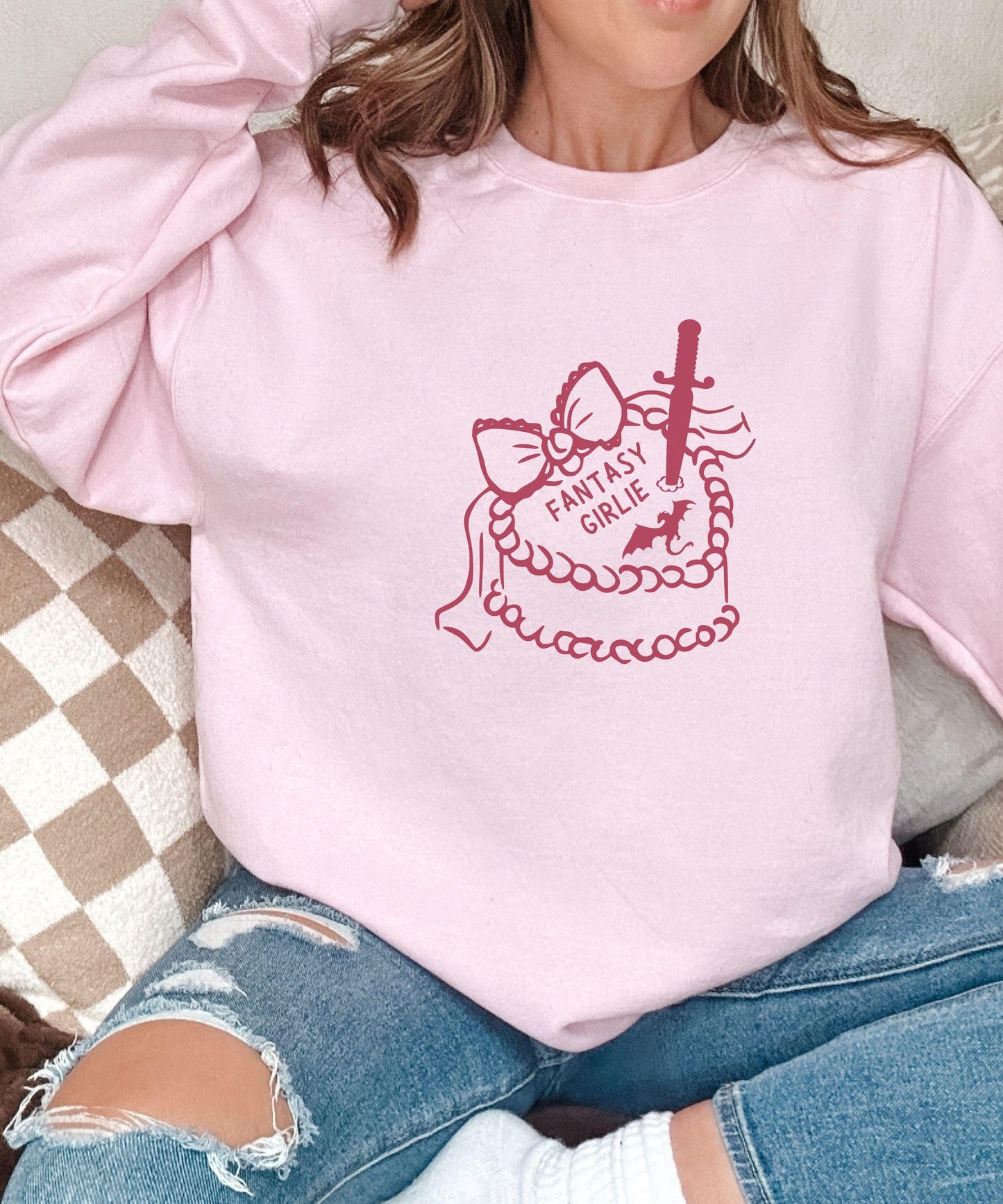 Fantasy Girlie Dragon Sweatshirt, Coquette Cake Sweatshirt, Romantasy Merch Bookish Shops Book Nerd Reading Sweatshirt Fantasy Romance Shirt