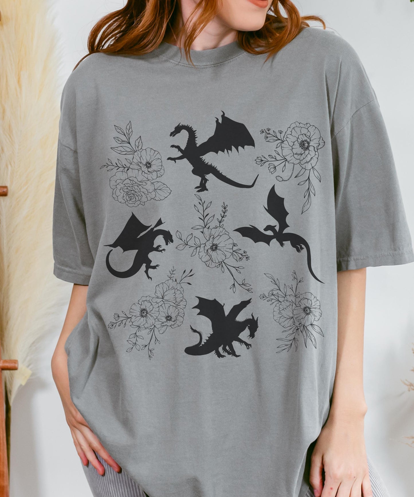 Dragon Shirt, Dark Romantic Academia, Romantasy Reader Shirt Royal Core, Whimsigoth Clothes, Ren Faire Shirt Floral Dragon Fantasy Tshirt