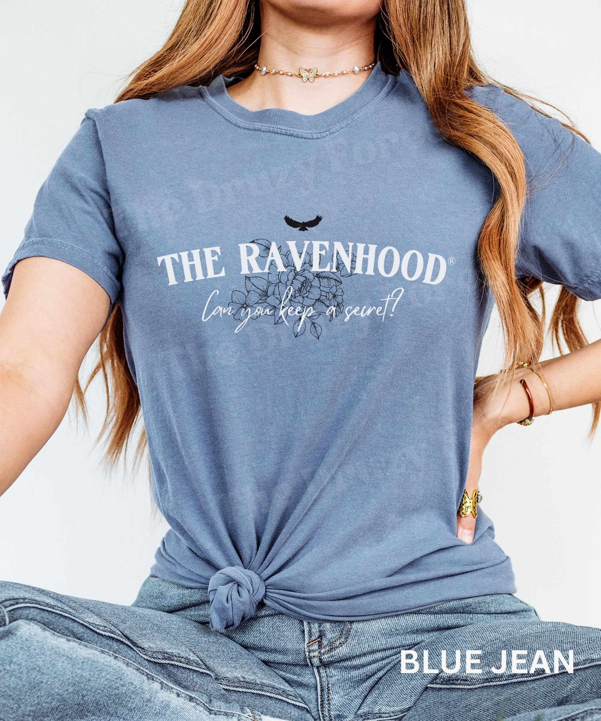 The Ravenhood Series Tshirt, Licensed Kate Stewart Book Merch, Can you Keep a Secret? Dark Romance Book Merch, Floral Raven Wings Shirt