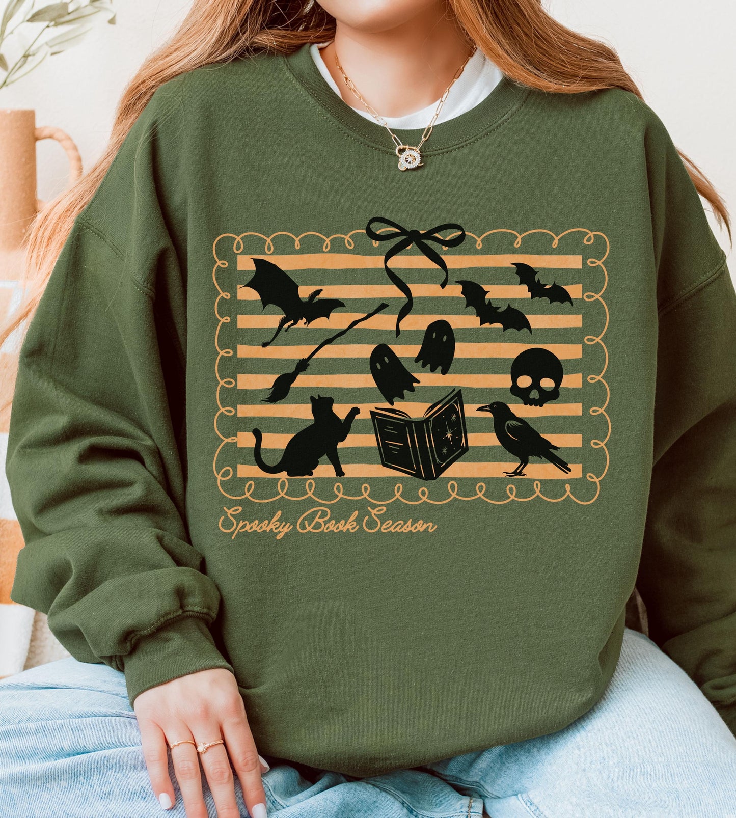 Spooky Book Season Sweatshirt, Fall Booklover Bookish Halloween Sweatshirt Ghost Reading Book Sweatshirt Coquette Halloween Book Club Shirt