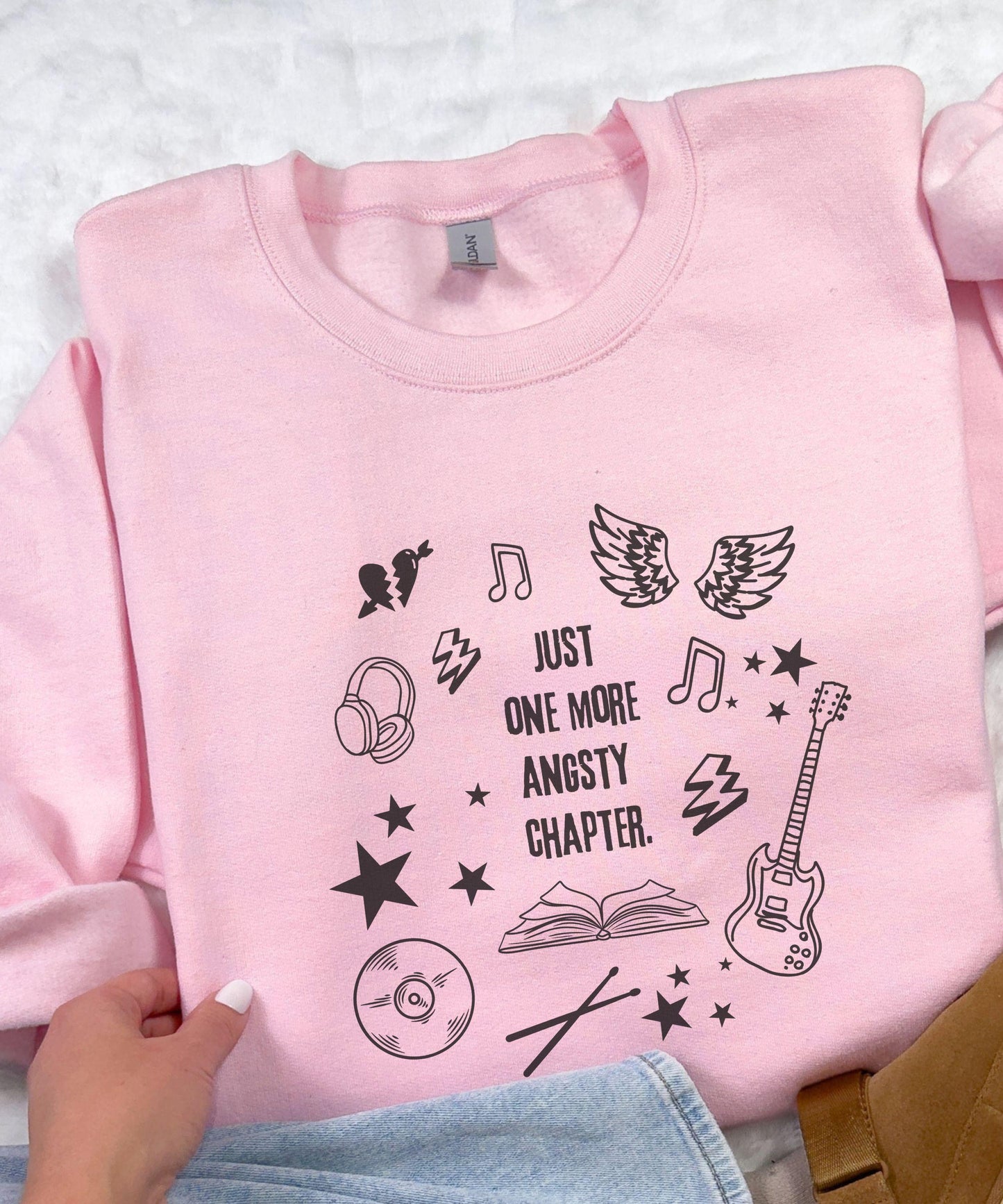 Rock Romance Book Sweatshirt: Just One More Angsty Chapter Sweatshirt, Booklover Gifts, Booktok Merch, Music Romance Reader Sweatshirt