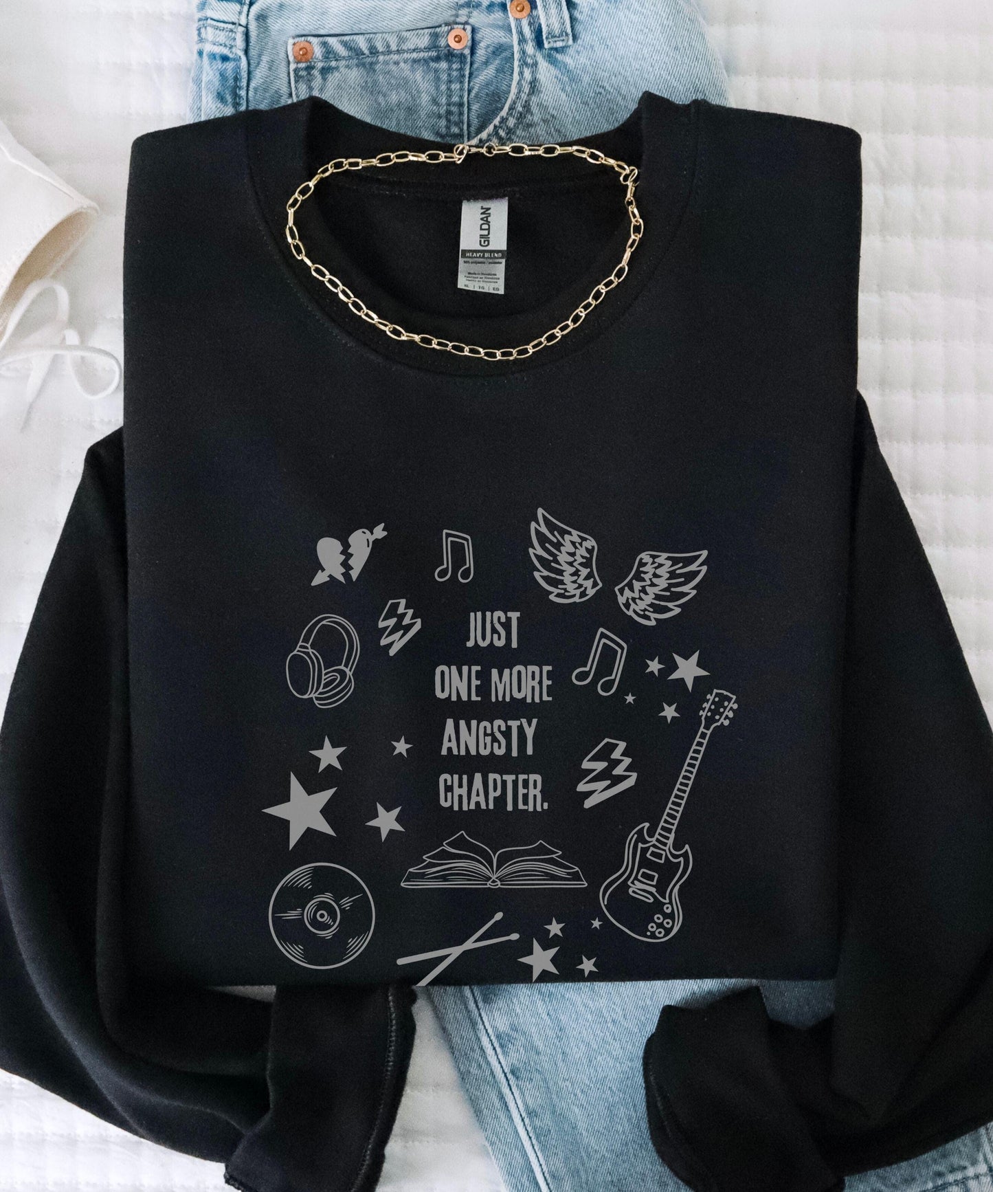 Rock Romance Book Sweatshirt: Just One More Angsty Chapter Sweatshirt, Booklover Gifts, Booktok Merch, Music Romance Reader Sweatshirt