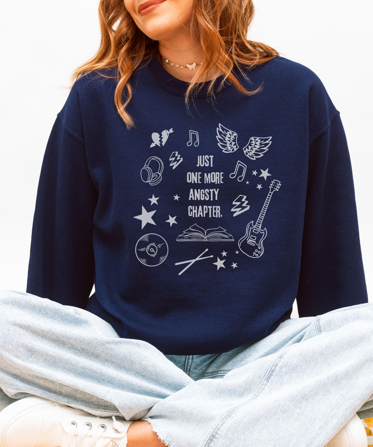 Rock Romance Book Sweatshirt: Just One More Angsty Chapter Sweatshirt, Booklover Gifts, Booktok Merch, Music Romance Reader Sweatshirt