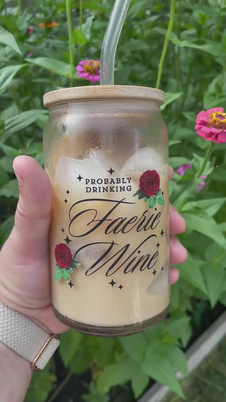 Faerie Wine Glass Can Sipper, Romantasy Reader Gift Fae Drinkware Booklover Fantasy Romance Reader Cup Iced Coffee Tumbler Bookish Things