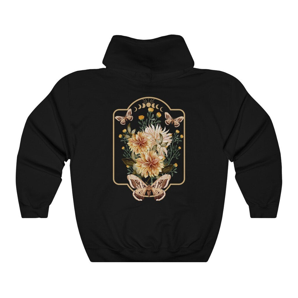 Moth Hoodie Cottagecore Shirt Fairycore Clothing Goblincore Clothing Witchy Aesthetic Brown Sweatshirt Fall Hoodie Floral Hoodie Moth Shirt