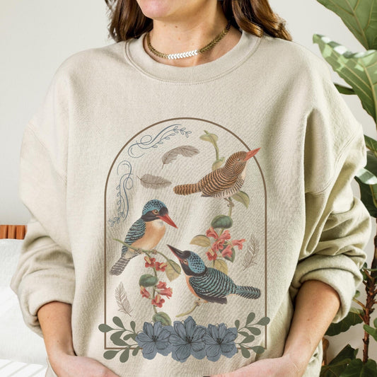 Bird Sweatshirt Botanical Crewneck Vintage Flower Sweatshirt Nature Sweatshirt Ephemera Aesthetic Women's Fall Crewneck