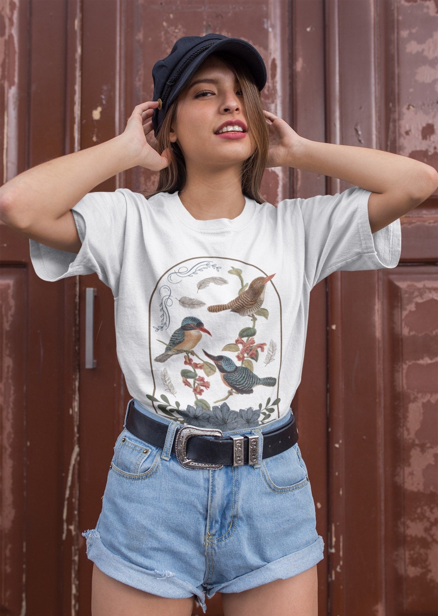 Botanical Bird Shirt Vintage Flower Cottagecore Tshirt Nature Lover Ephemera Aesthetic Women's Feather Shirt Cottage Core Tee Light Academia