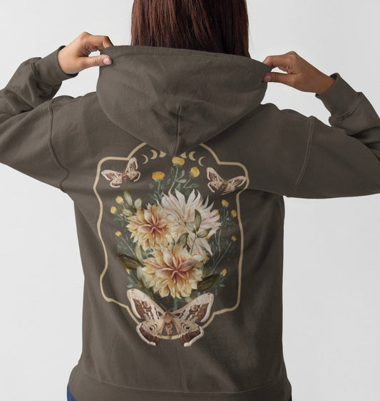 Moth Hoodie Cottagecore Shirt Fairycore Clothing Goblincore Clothing Witchy Aesthetic Brown Sweatshirt Fall Hoodie Floral Hoodie Moth Shirt