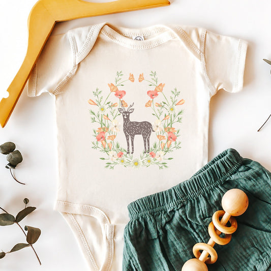 Woodland Creatures Baby Bodysuit Deer Infant Top Cottagecore Baby Clothes Wildflower Baby Shirt Forestcore Shirt for Baby Fairycore Baby Tee