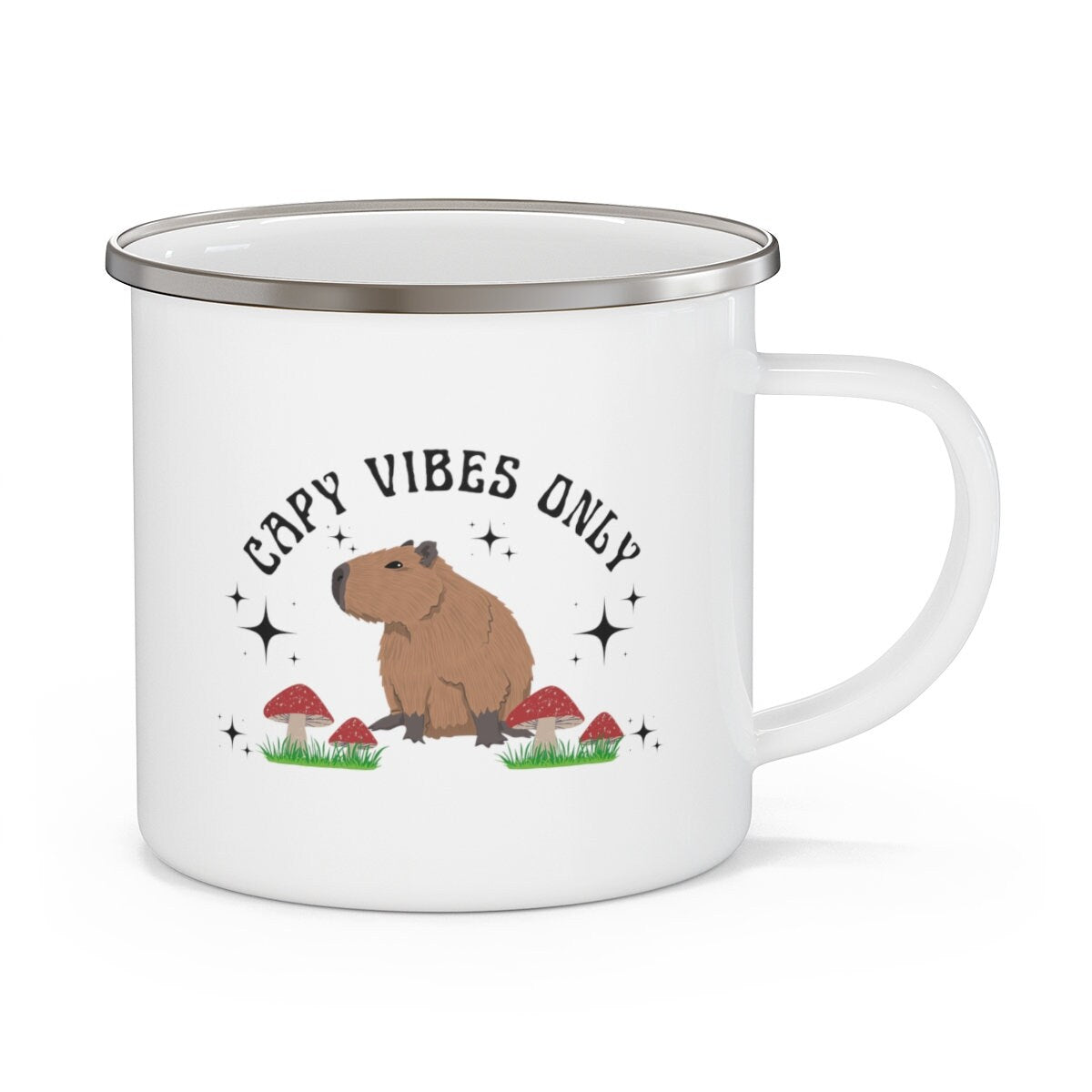 Capybara Enamel Camp Mug, Capybara Coffee Cup, Capybara Gifts, Cottagecore Mug, Mushroom Camp Mug, Mushroom Coffee Cup, Retro Coffee Cup