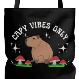 Capybara Tote Bag Capybara Gifts Mushroom Tote Bag Retro Tote Bag Capybara Capy Vibes Only Gifts For Teens Gift For Tweens Capybara Lover