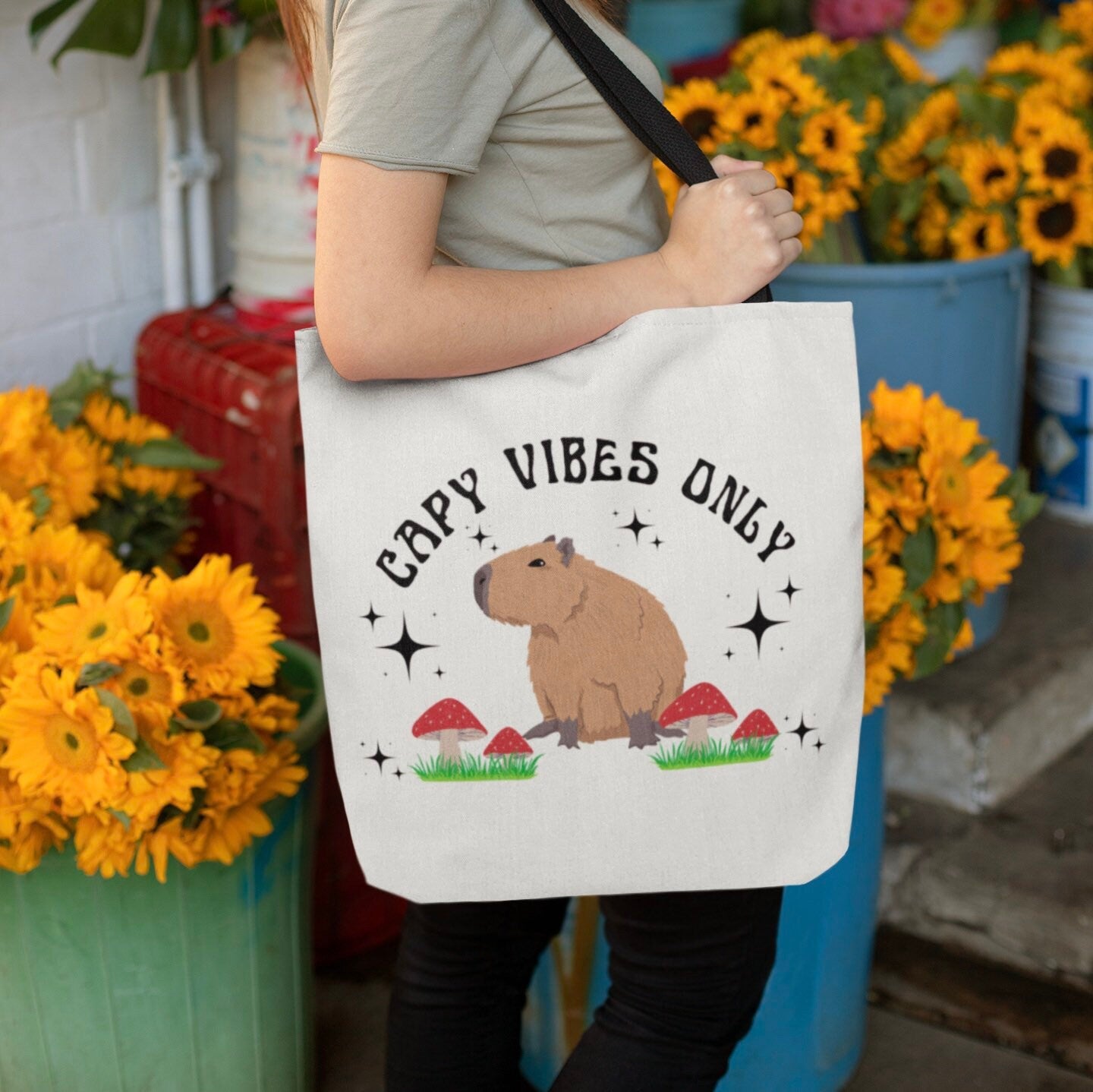Capybara Tote Bag Capybara Gifts Mushroom Tote Bag Retro Tote Bag Capybara Capy Vibes Only Gifts For Teens Gift For Tweens Capybara Lover