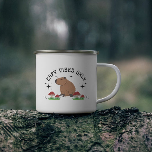 Capybara Enamel Camp Mug, Capybara Coffee Cup, Capybara Gifts, Cottagecore Mug, Mushroom Camp Mug, Mushroom Coffee Cup, Retro Coffee Cup