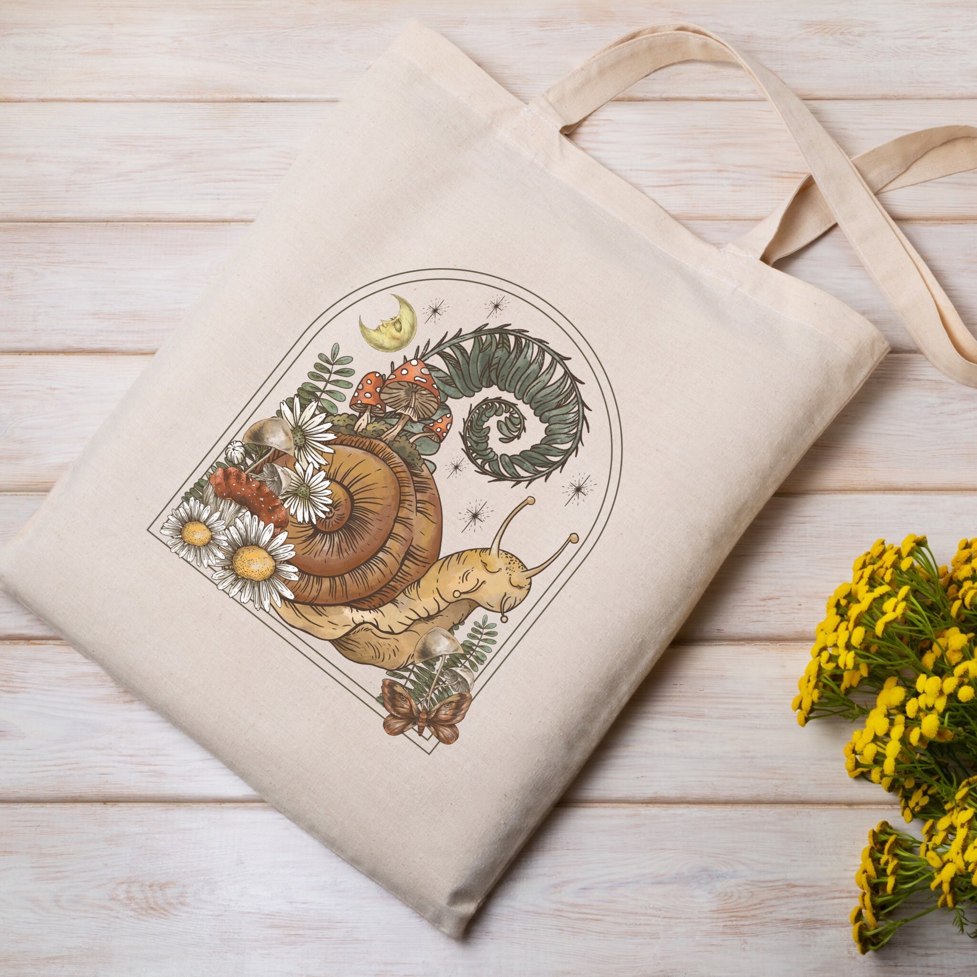 Snail Tote Bag Mushroom Tote Bag Lightweight Cotton Tote Witchy Goblincore Cottagecore Tote Bag Moth Fairy Grunge Fairycore Nature Tote Bag